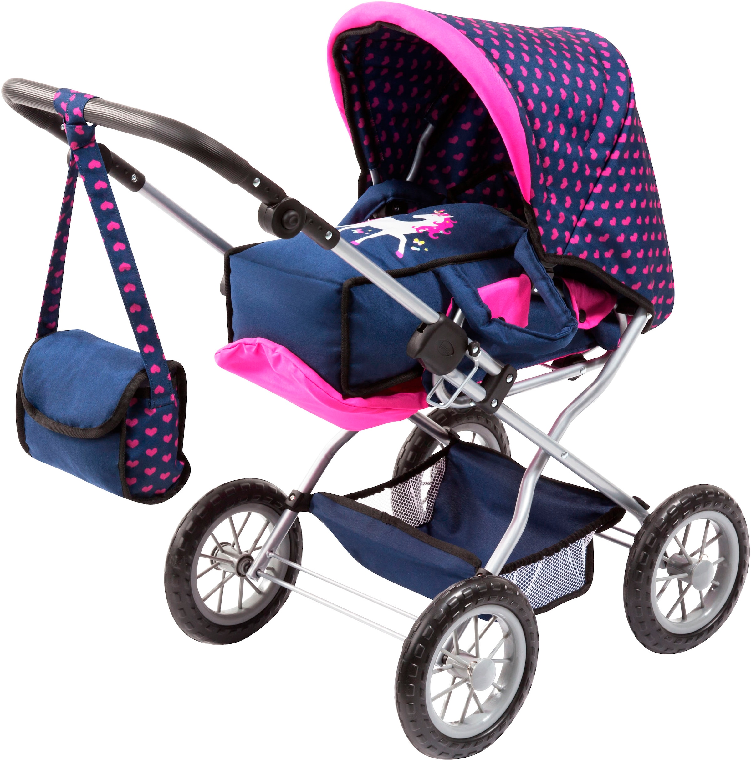 Bayer Poussette de poupée combinée »Grande« mit Reisebett, Schnuller, Geschirr und Pflegeprodukten