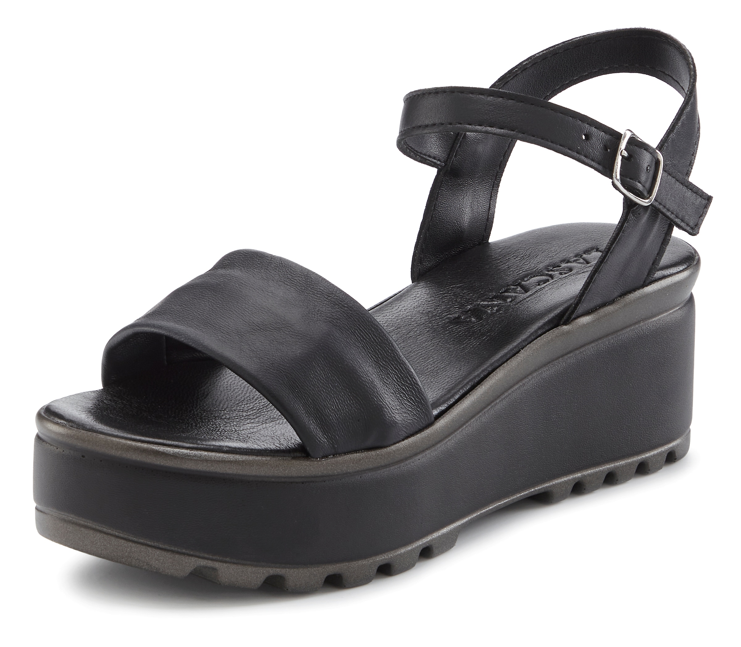 LASCANA Sandales »Riemchensandalette, Sandale, Sommerschuh, offener Schuh,«  NOUVEAU en cuir avec talon compensé