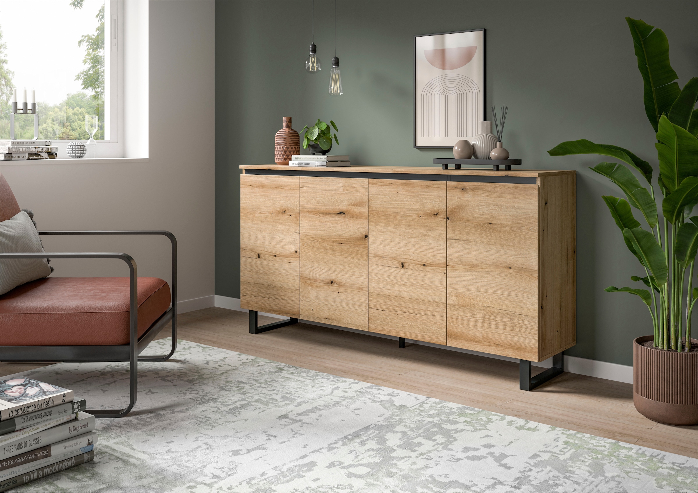 Home affaire Sideboard »TOMA, Breite: 160 cm, mit Metall-Kufen-Fuss, 4 Türen, 4 Einlegeböden« Anrichte, Kommode, Schrank, Board, Higboard