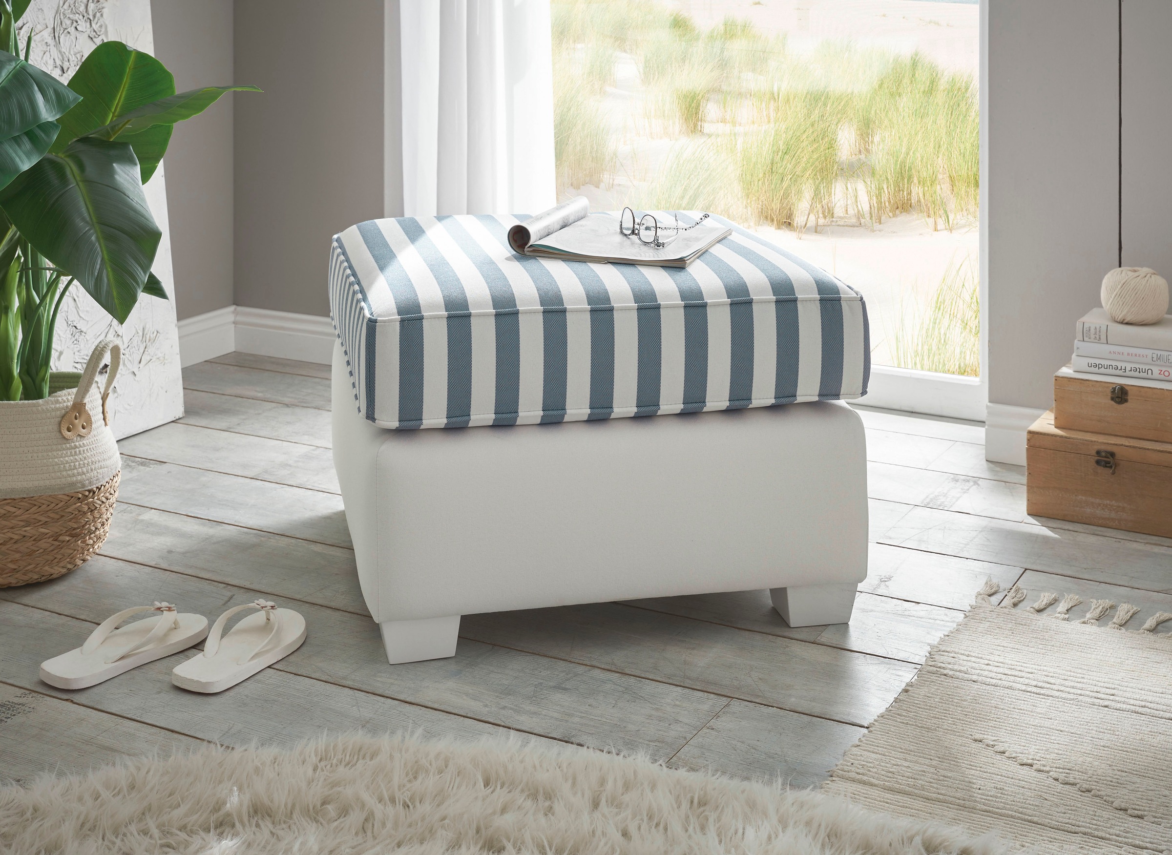 Home affaire Hocker »CALIFORNIA« maritimer Landhausstil, Hocker in 2 Grössen, Holzfüsse Weiss lackiert