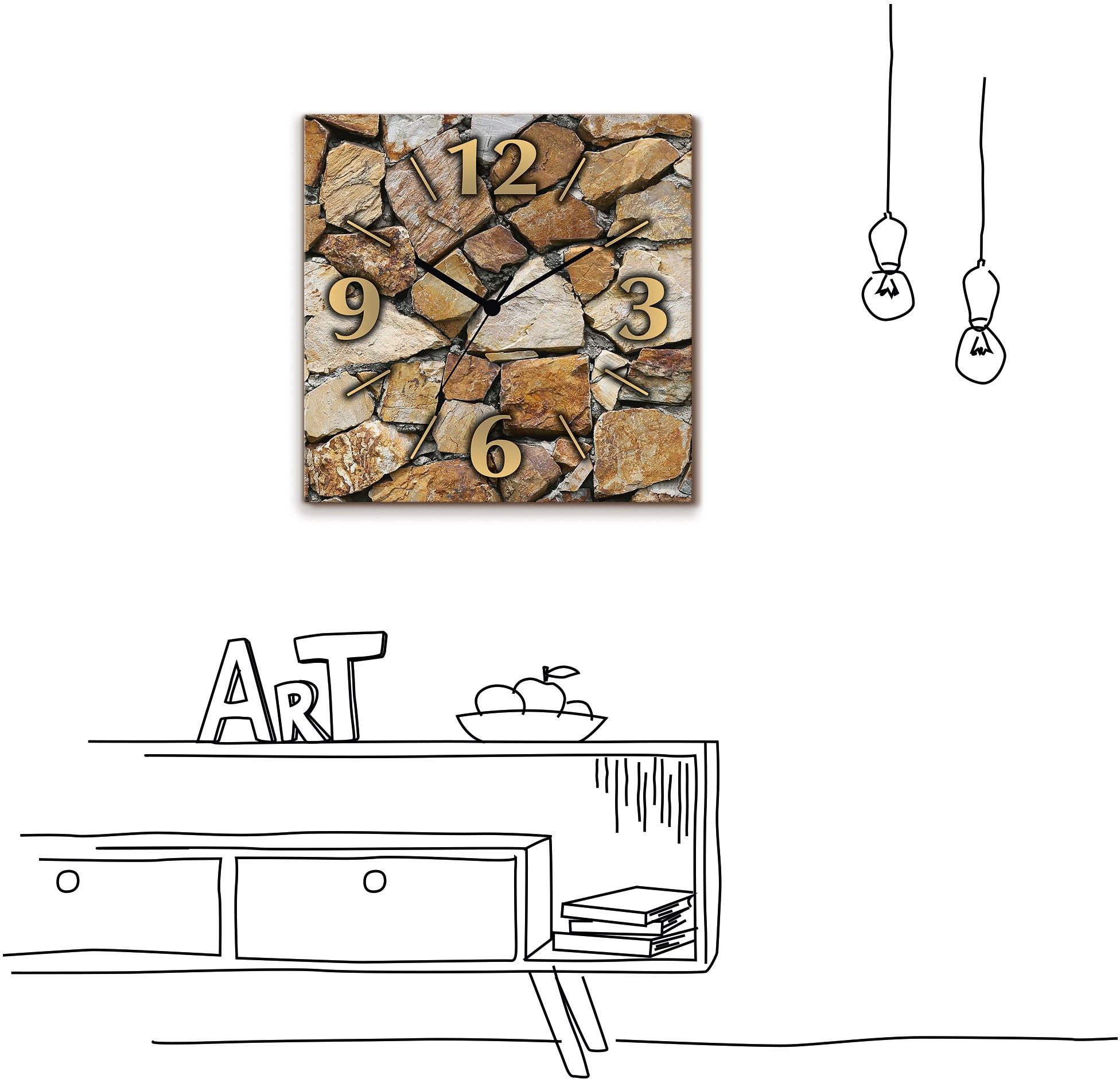 Artland Horloge murale »Braune Steinwand« wahlweise mit Quarz- oder Funkuhrwerk, lautlos ohne Tickgeräusche
