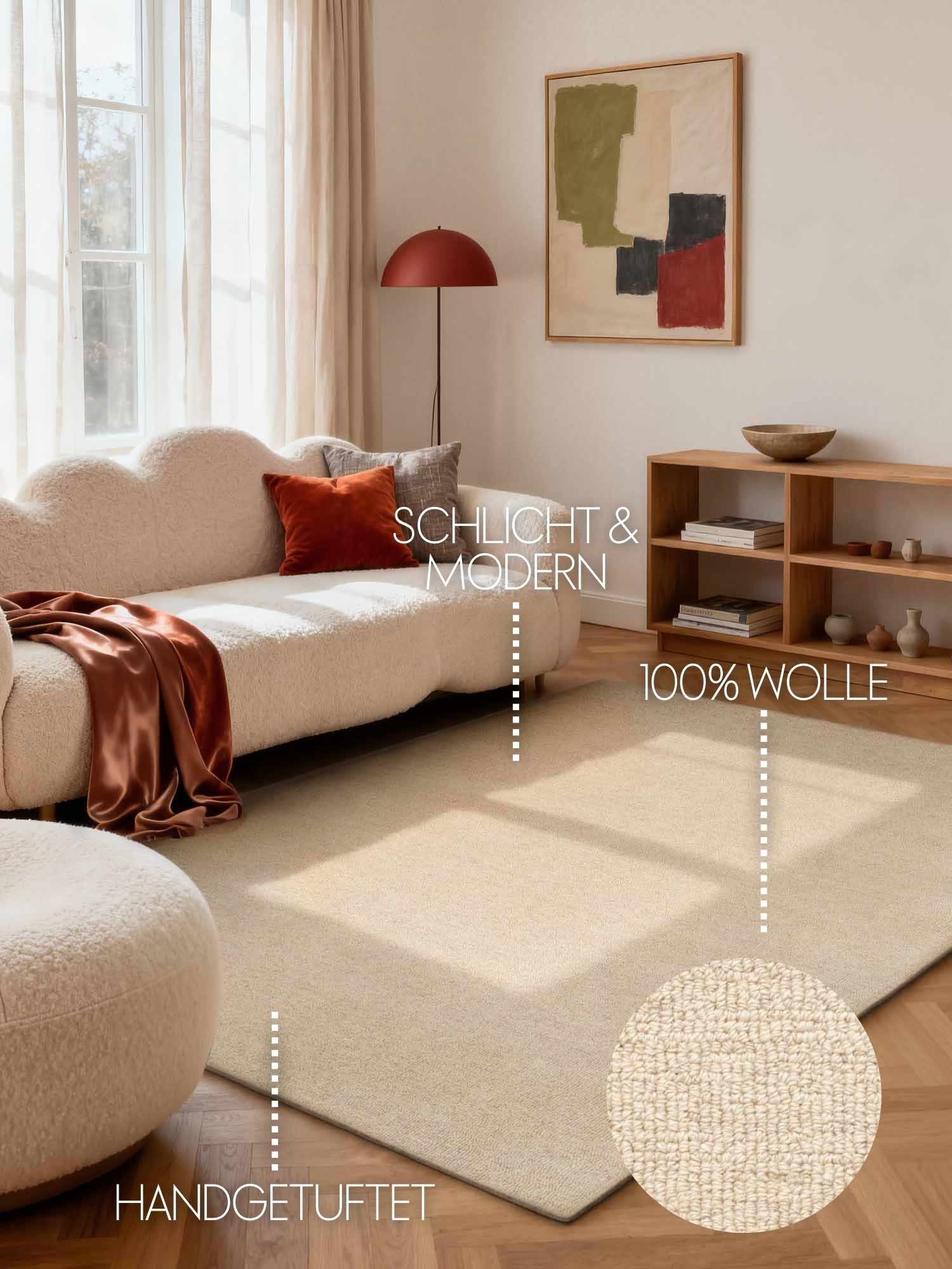 ELLE DECORATION Wollteppich »Knots« rechteckig 13 mm Höhe Handtuft, Wolle, Feines Bouclé, Wohnzimmer, Schlafzimmer, Natur