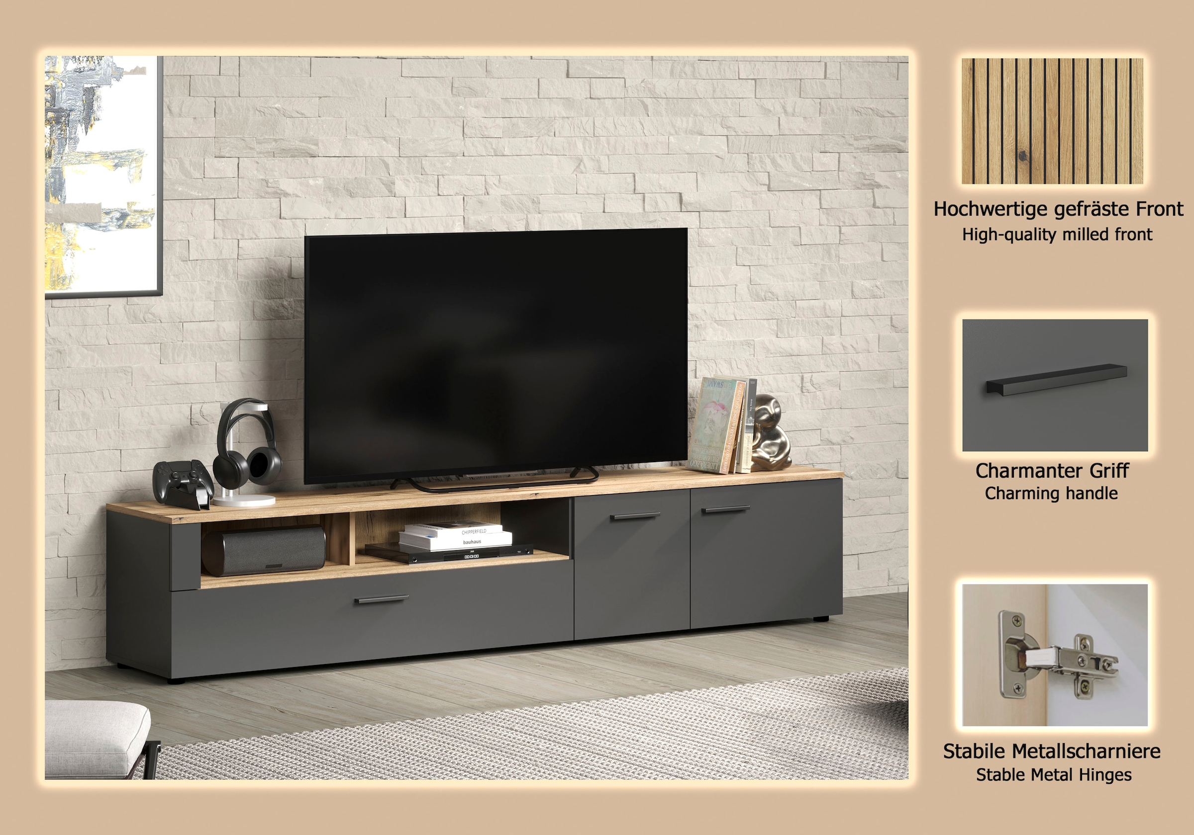 Home affaire Table basse »Estepona TV-Kommode« 1 cuis tlg. TV-Board, Breite 210 cm, Elegant und modern