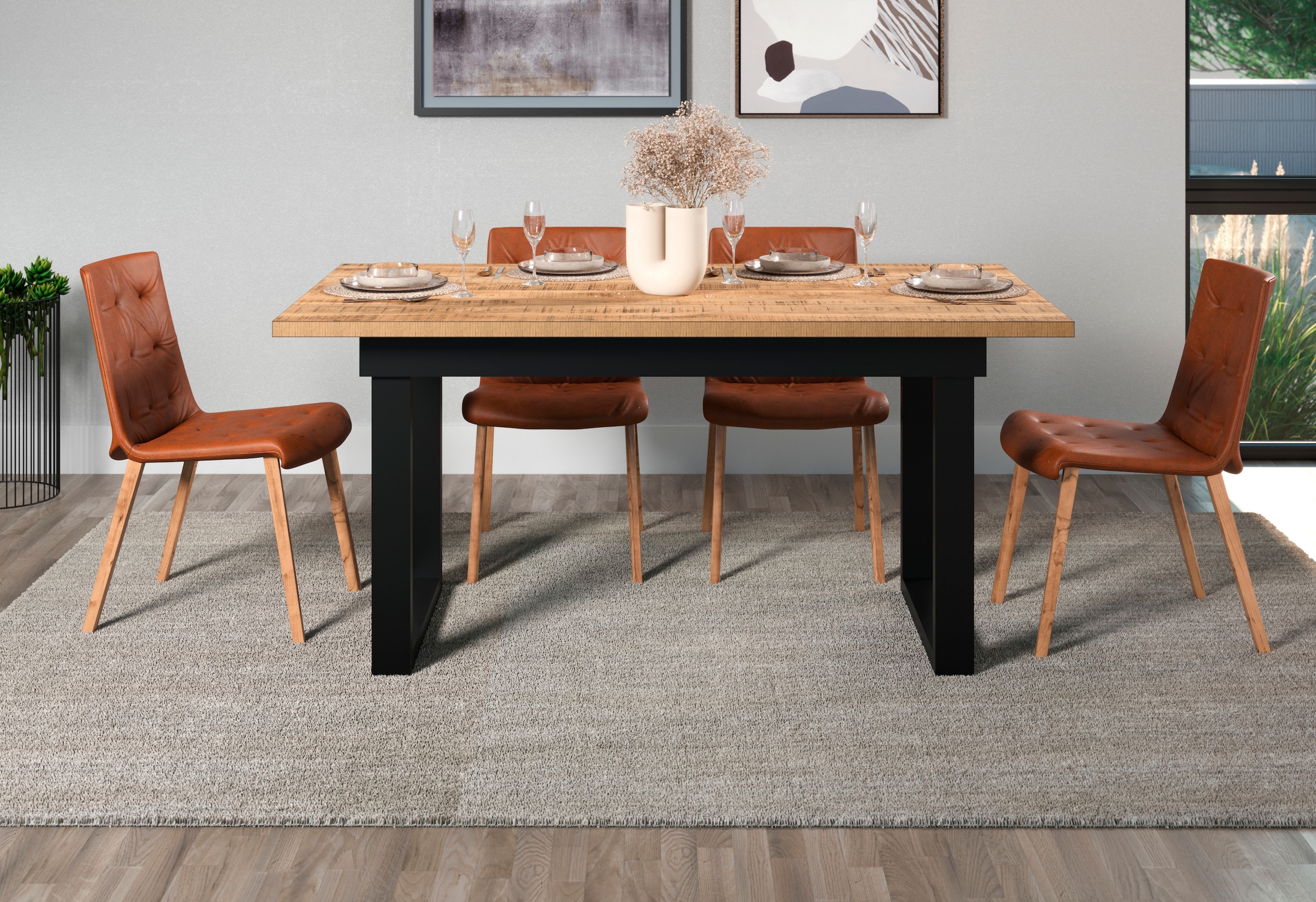 Home affaire Table de salle à manger »Elda« 1 cuis tlg. Esstisch mit 32 mm Tischplatte und Metallfüssen – (B/T/H) 160/90/76 cm