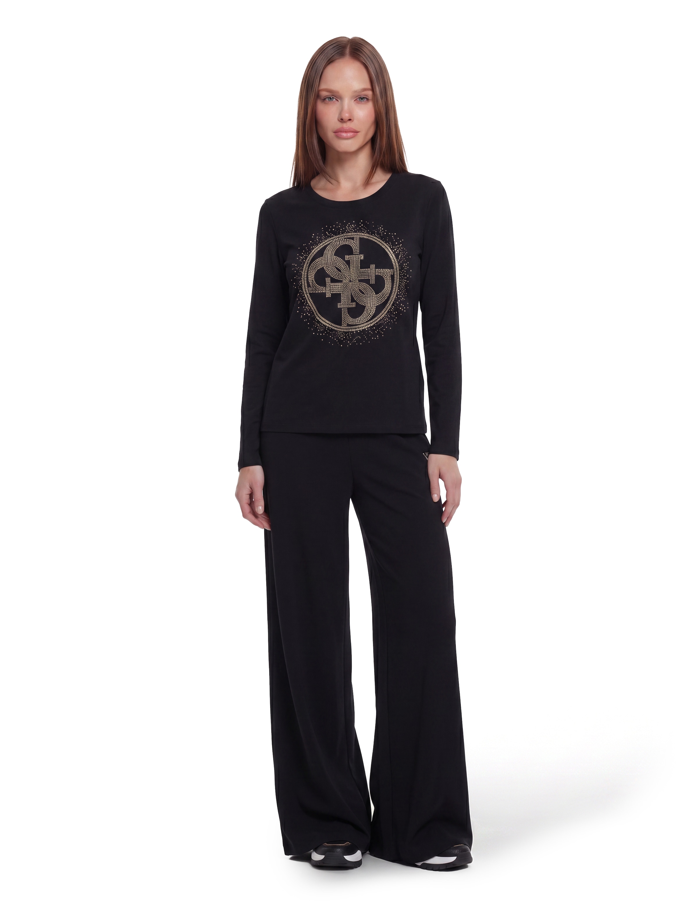 Guess T-shirt à manches longues »LS CN 4G ROUND CRYSTALS LOGO« 17 : avec rivets, coupe slim
