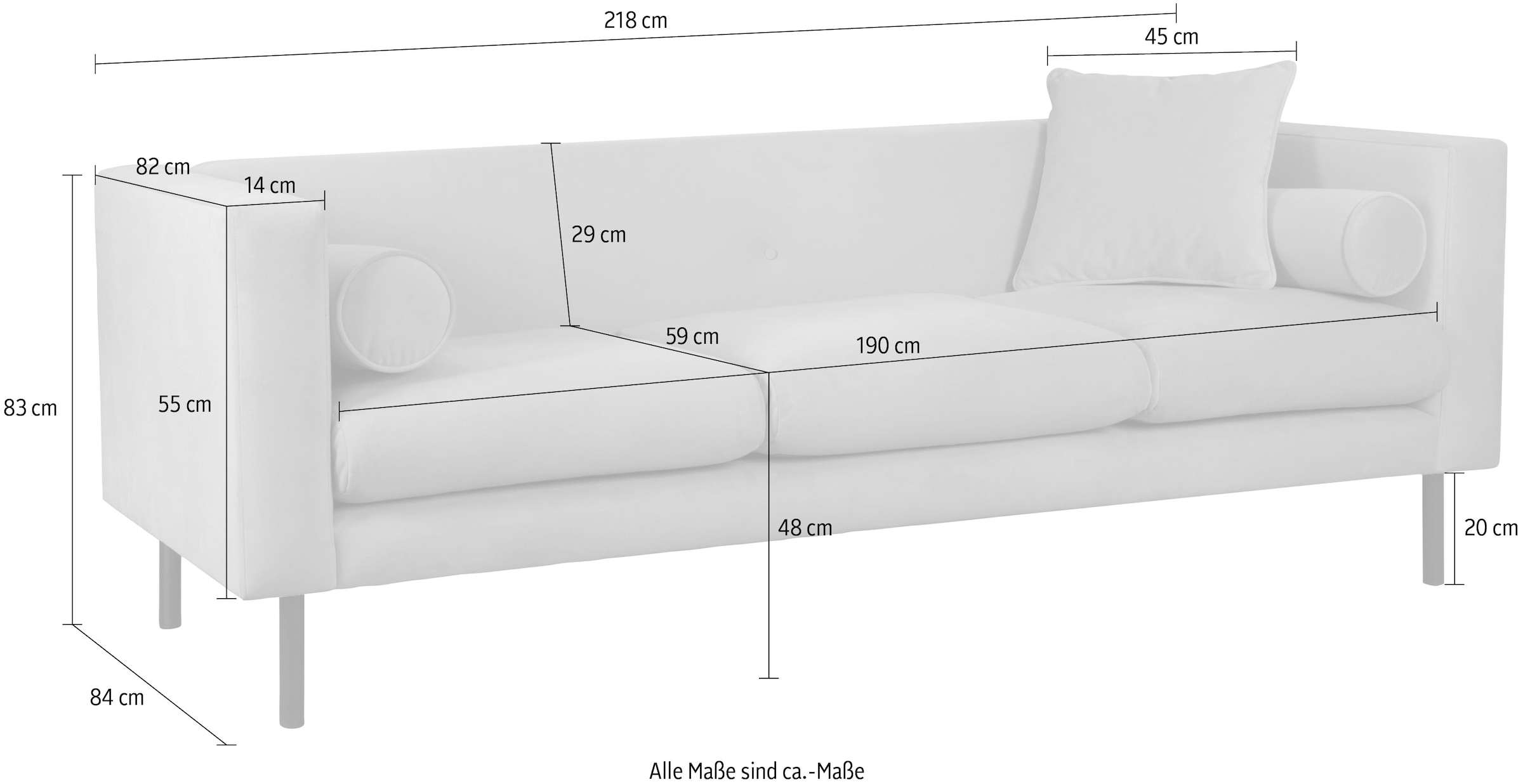 Home affaire 3-Sitzer »Lillibeth Designsofa mit Wellenunterfederung, Masse B/T/H: 218/74/83 cm« Zierkissen als Wendekissen, Bezug Samtoptik oder Cord