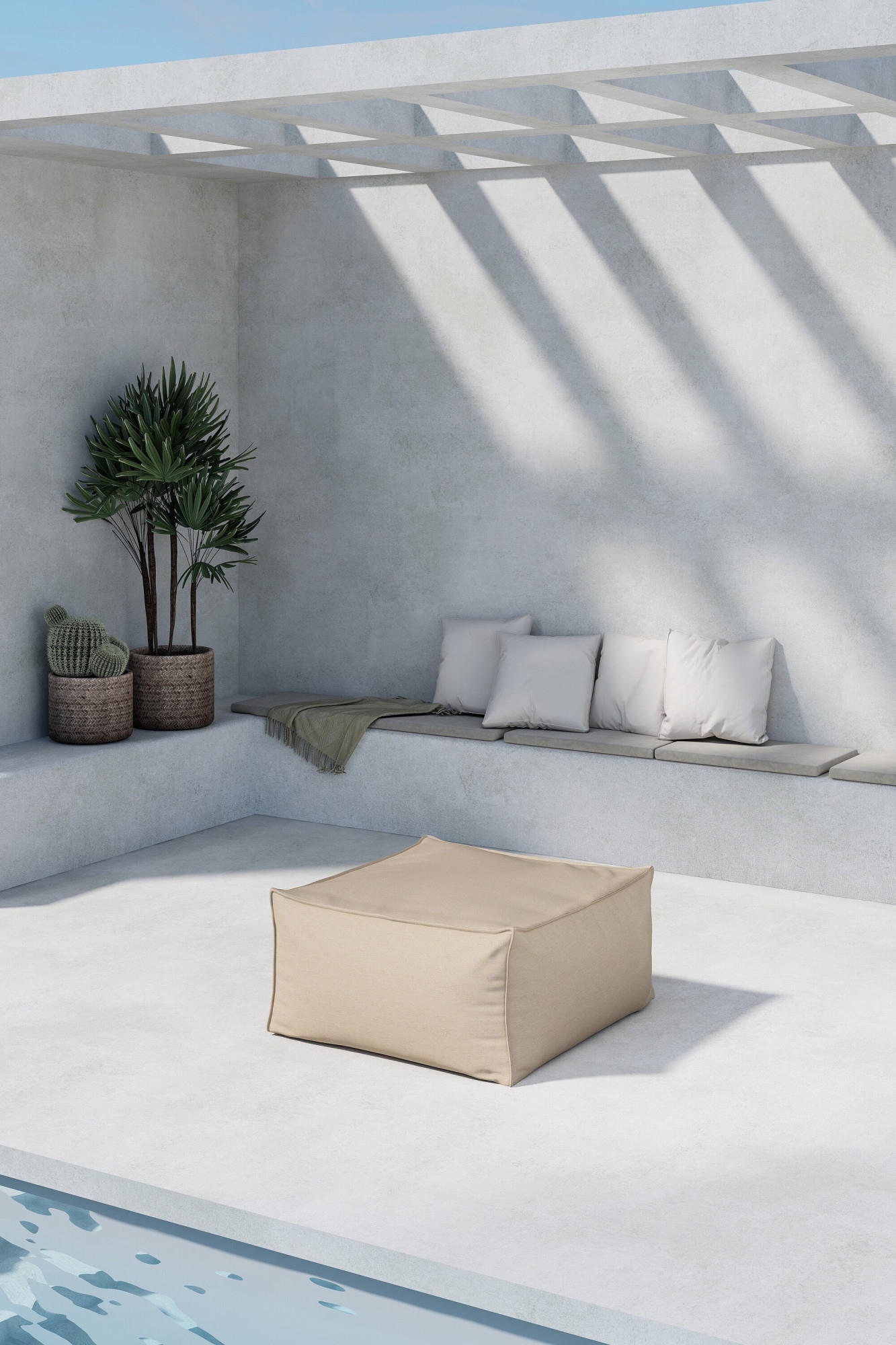 Venture Home Gartenlounge-Hocker »Rambo, vielseitiger Outdoor-Hocker 85 × 85 cm, belastbar bis 150 kg« Loungehocker, Olefin-Bezug, Polystyrol-Füllung, modular, beige