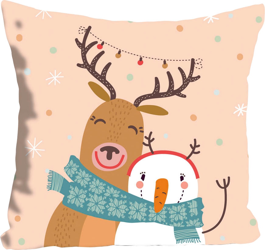 queence Coussin décoratif »Noel« mit einem Rentier und Schneemann