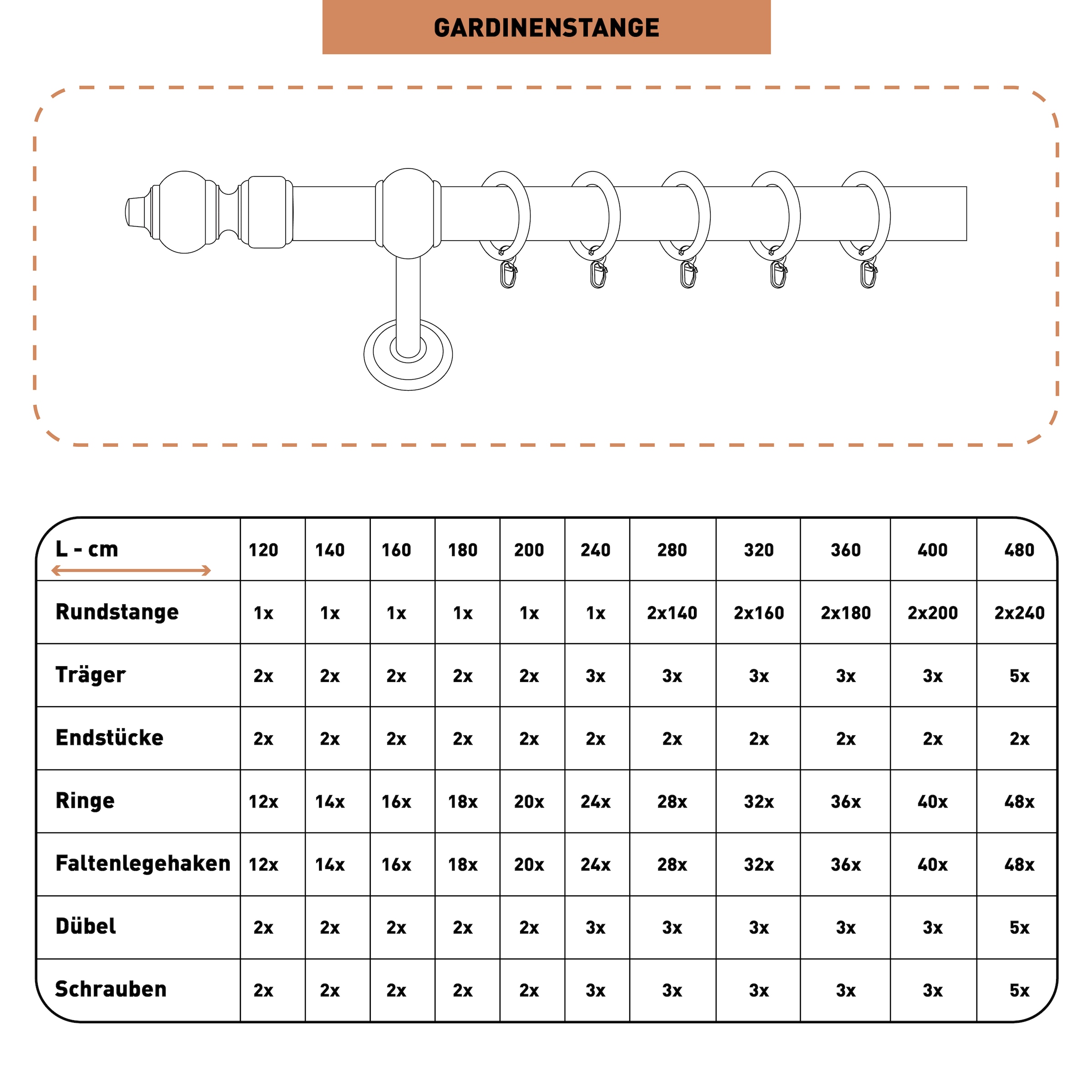 SN DECO GROUP Tringle à rideaux »Filigrano« 1 läufig-läufig Fixmass 28 mm, Holz, verschiedene Längen und Farben, Komplettset