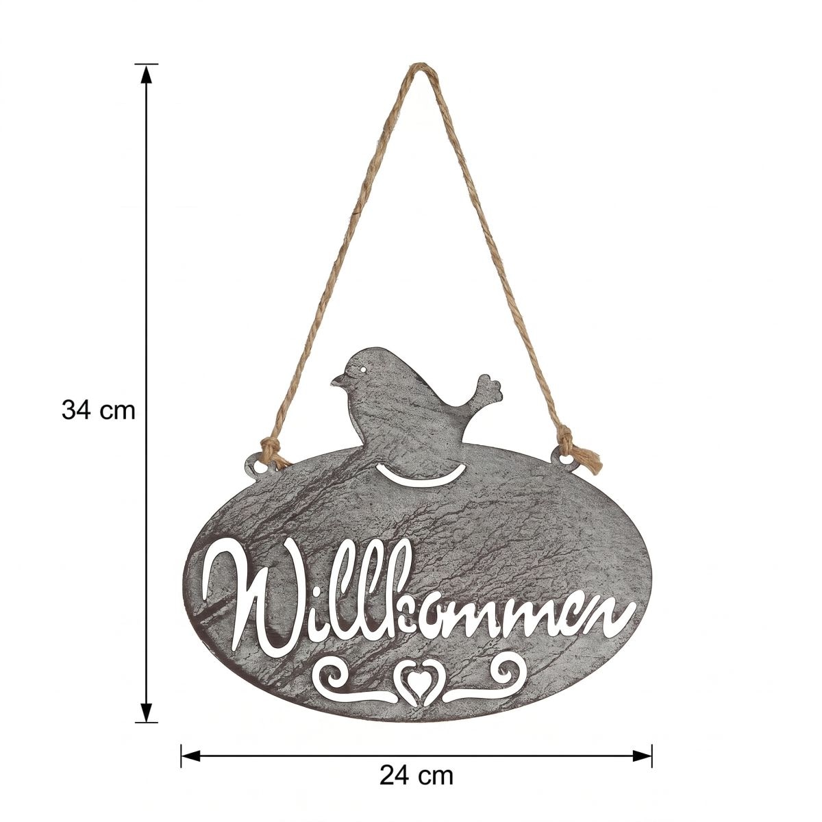 Ambiente Haus Fiches de jardin »Willkommen Schild mit Vogel (B) 20cm« à suspendre avec corde pour intérieur et extérieur