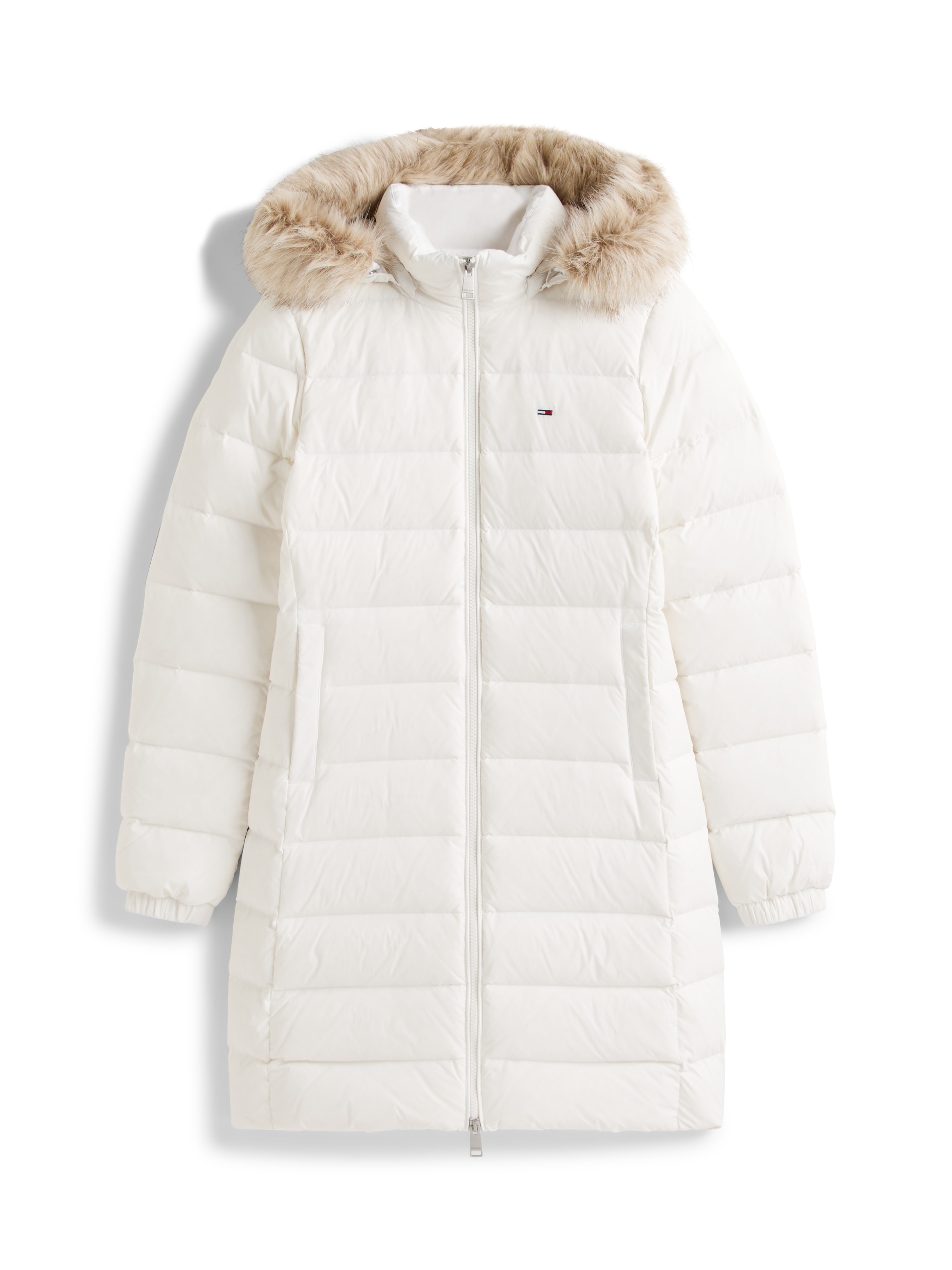 Tommy Jeans Manteau matelassé »TJW ESSENTIAL HOODED DOWN COAT« avec imitation fourrure, broderie logo