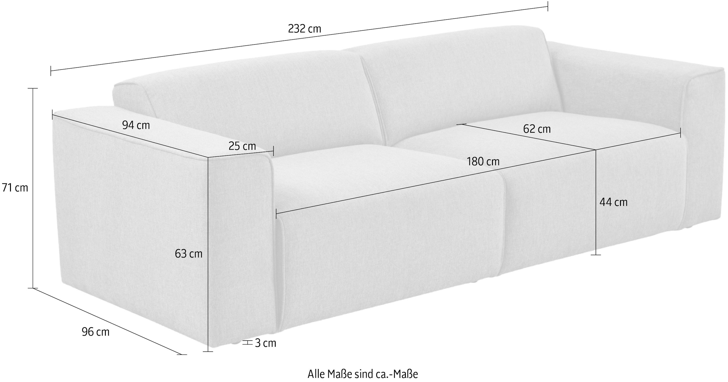Home affaire 3-places »Noord mit Kedernaht, Breite 232 cm« Velours côtelé, structure, tissu tissé, avec suspension ondulée, cadre en bois massif