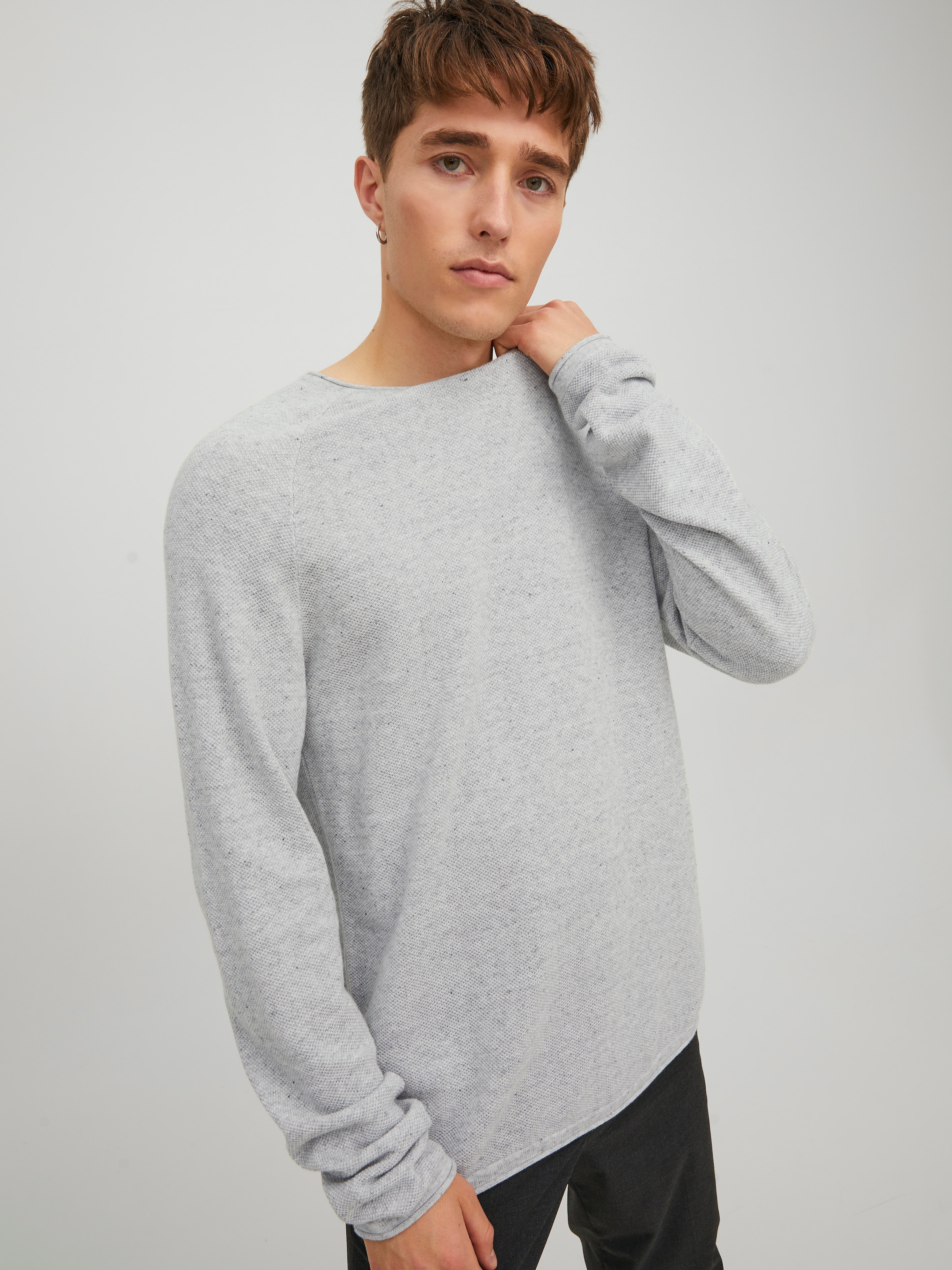 Jack & Jones Pull à col rond »JJEHILL Einfarbiger Pullover mit angenehmem Tragegefühl« unifarben, modisch, schmal, Baumwolle, Rundhals
