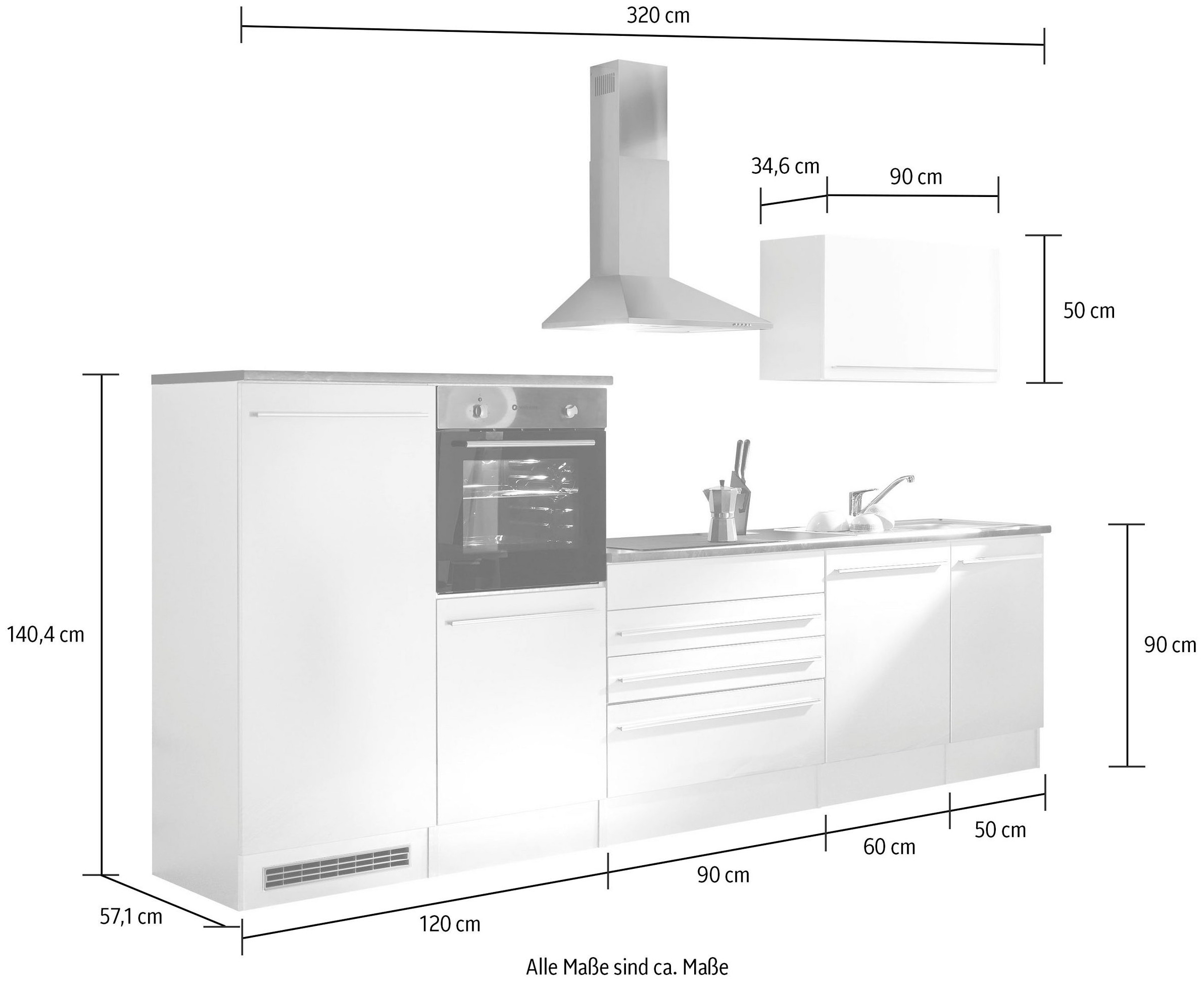 BASIC by Balculina Küchenzeile »Jazz« Breite 320 cm, wahlweise mit E-Geräten