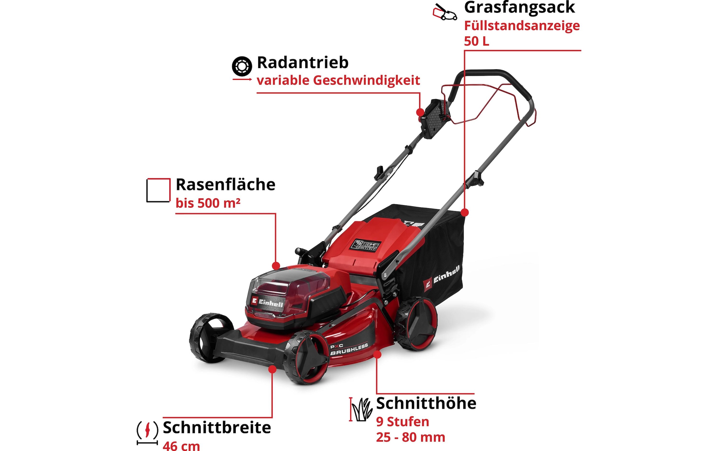 Einhell Akkurasenmäher »GC-CM 36/46 S Li BL (2x4,0Ah)« Inkl. 2x 4,0Ah Akku