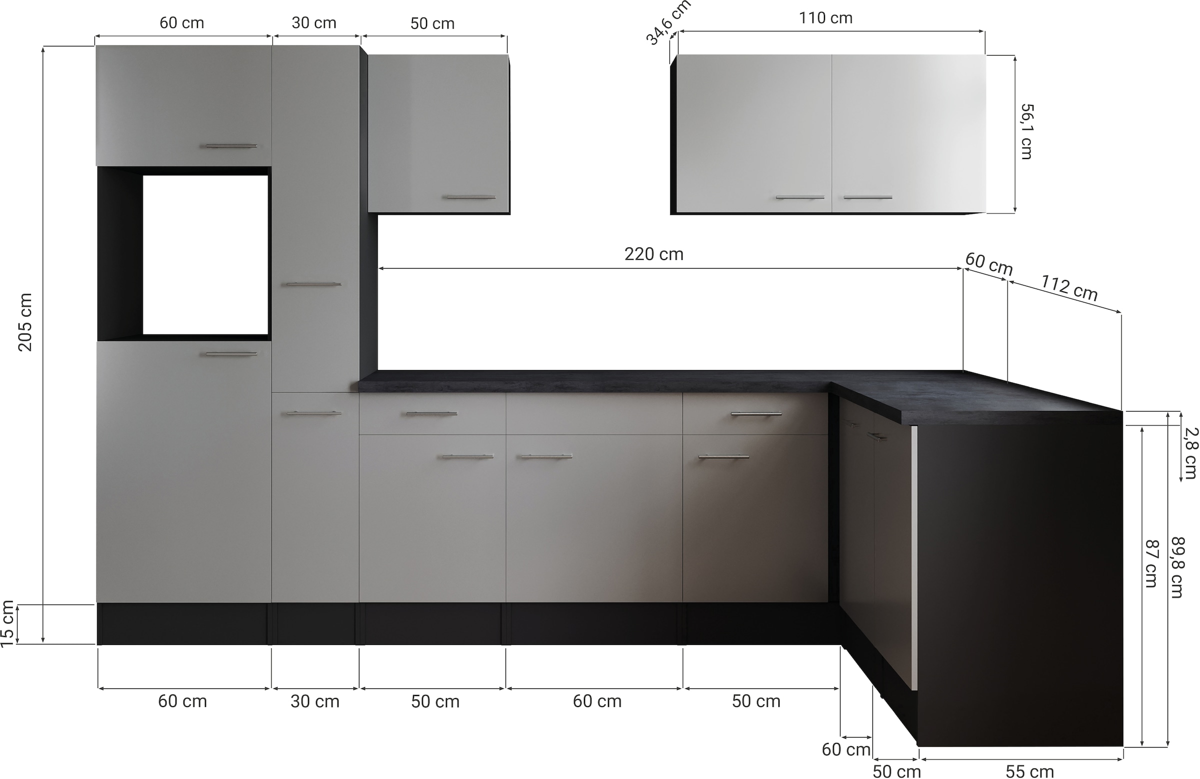 RESPEKTA Cuisine d'angle »Oliver« Breite 310 cm, 90 cm Arbeitshöhe, in exklusiver Konfiguration für OTTO