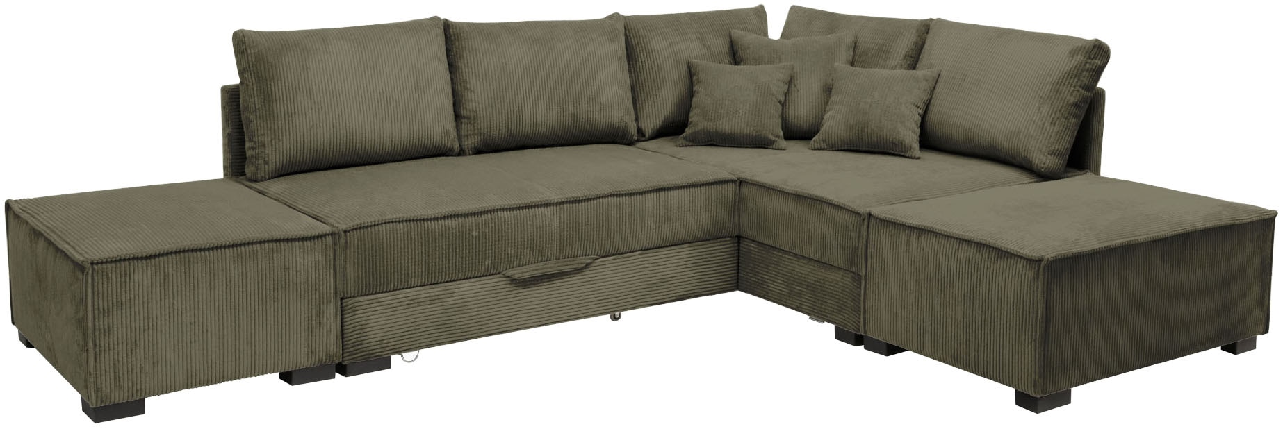 Home affaire »Night & Day L-Form, B: 316 cm mit Dauer-Schlaffunktion 180x200 cm« ensemble : canapé & tabouret, fonction lit, coffre de rangement & coussins, lit boxspring