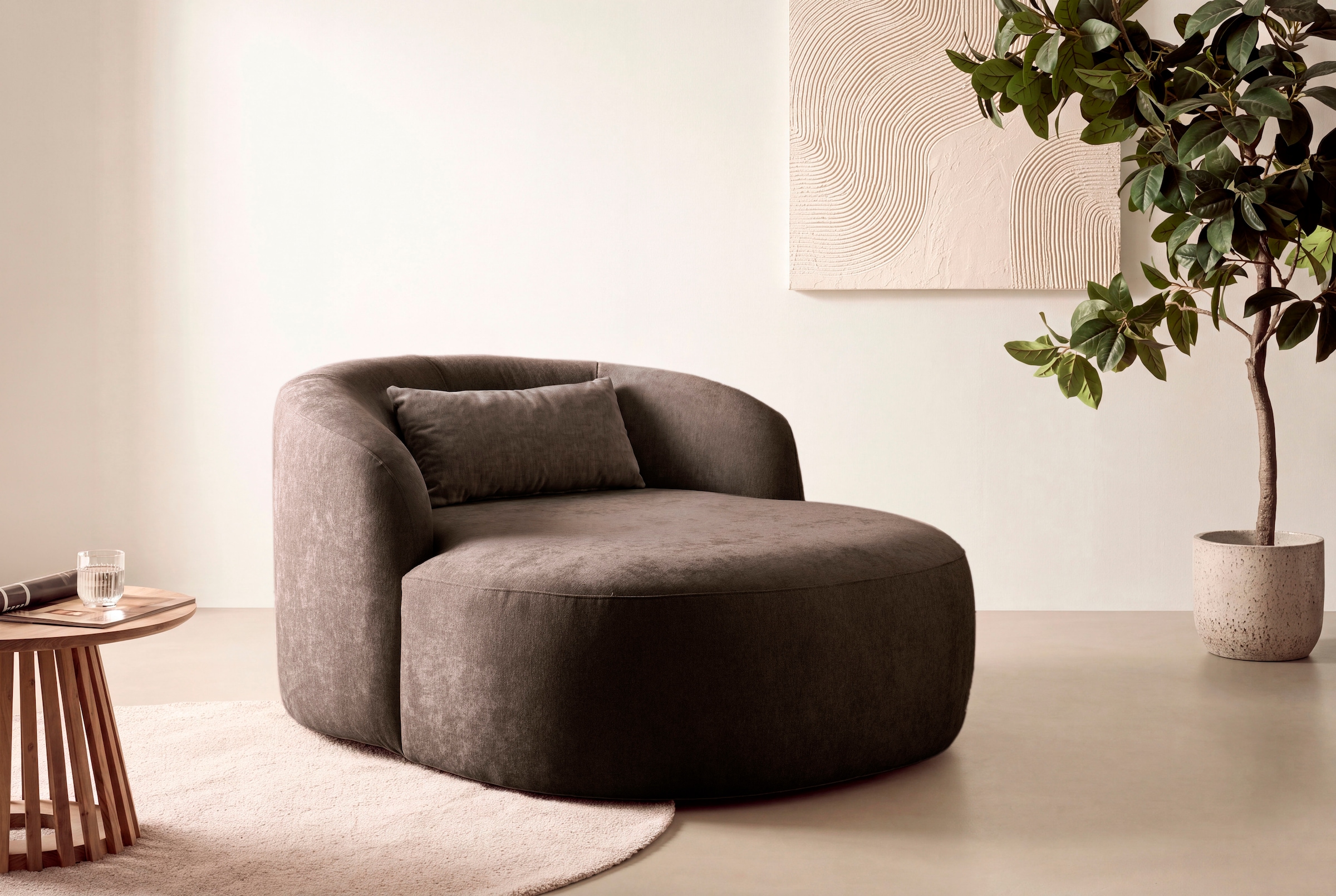 LeGer Home by Lena Gercke Fauteuil XXL »Yllara, moderner Lesesessel, Loveseat mit grosszügiger Sitzfläche« avec dossier courbé en velours ou structure