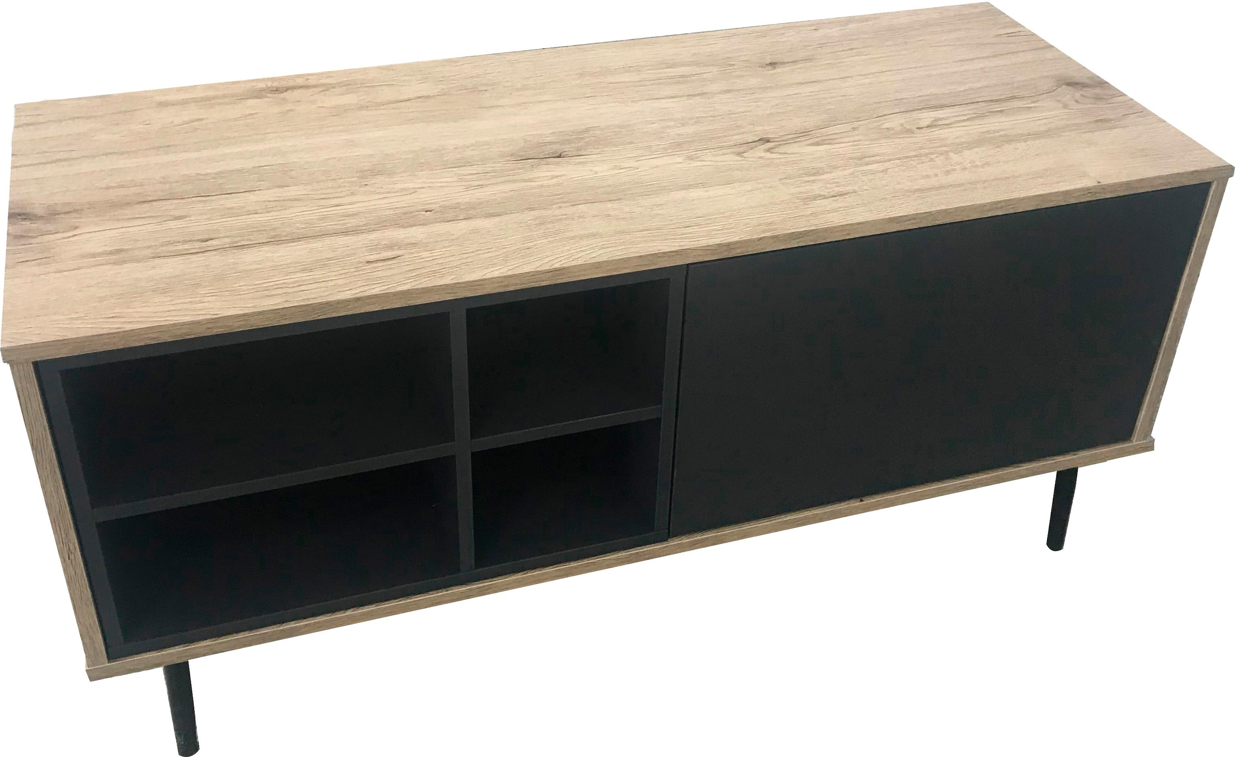 SIT Table basse »Lecco im Scandi-Stil mit 1 Tür, 4 offenen Fächern und Metallbeinen« Façade sans poignées avec film décoratif lisse et pieds en métal élégants