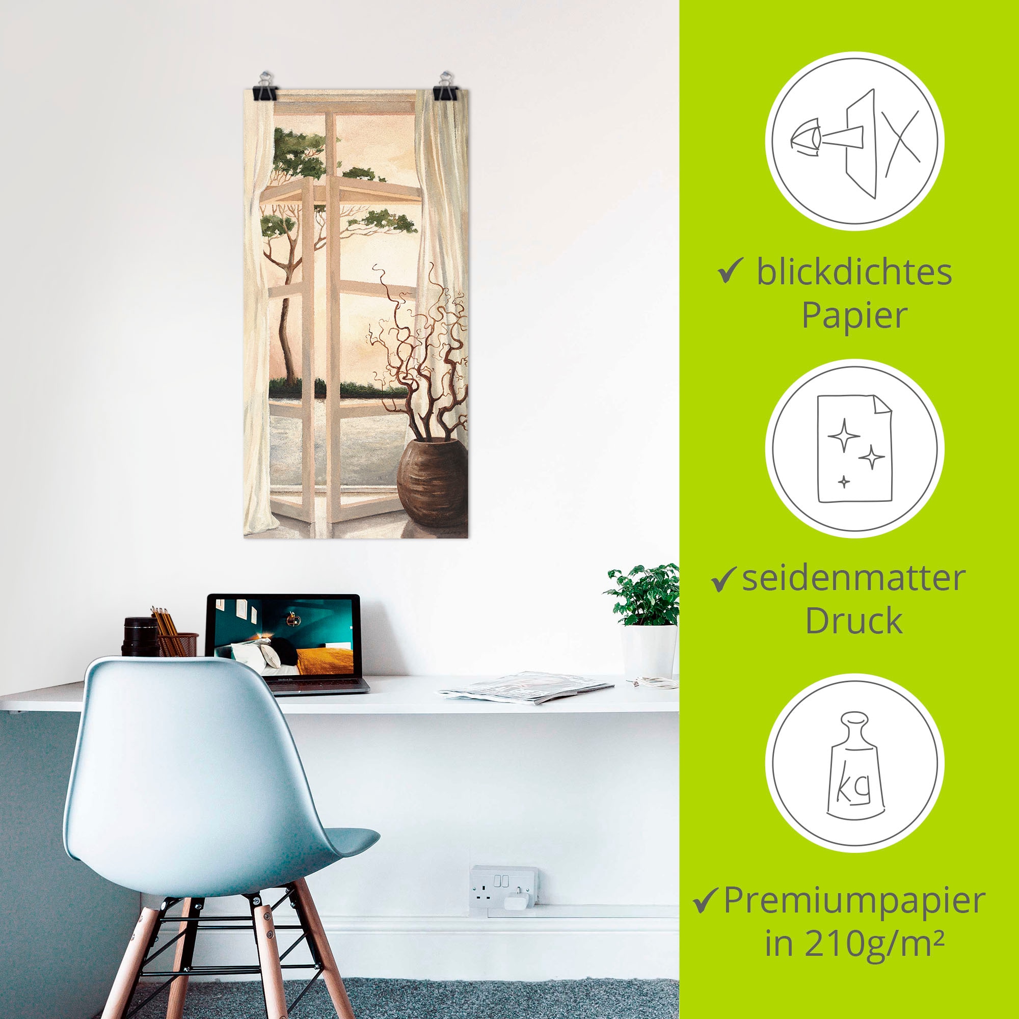 Artland Wandbild »Fensterbild Toskanischer Sonnenuntergang« Fensterblick 1 Stk. tlg. als Alubild, Leinwandbild, Poster in verschied. Grössen