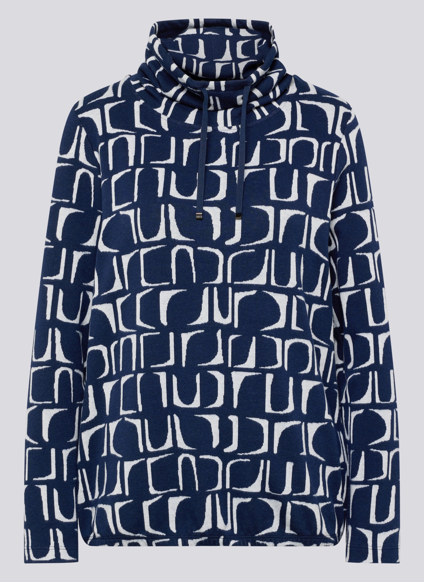 Rabe T-shirt à manches longues mit grafischem Muster und gerafftem Kragen mit Kordelzug