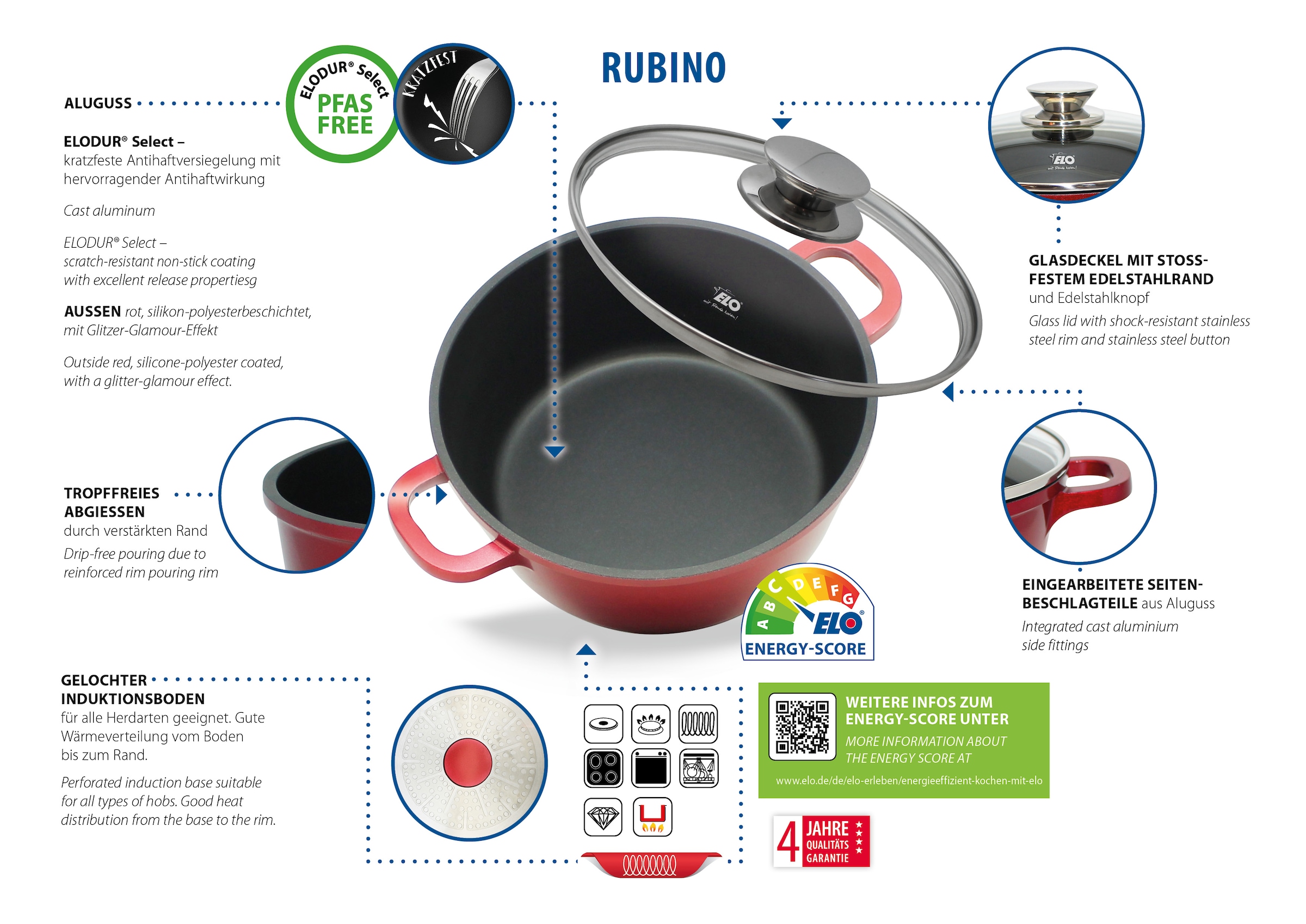 Elo Topf-Set »Rubino Topfset 3-teilig« Set, 6 Stk. tlg. Aluminiumguss