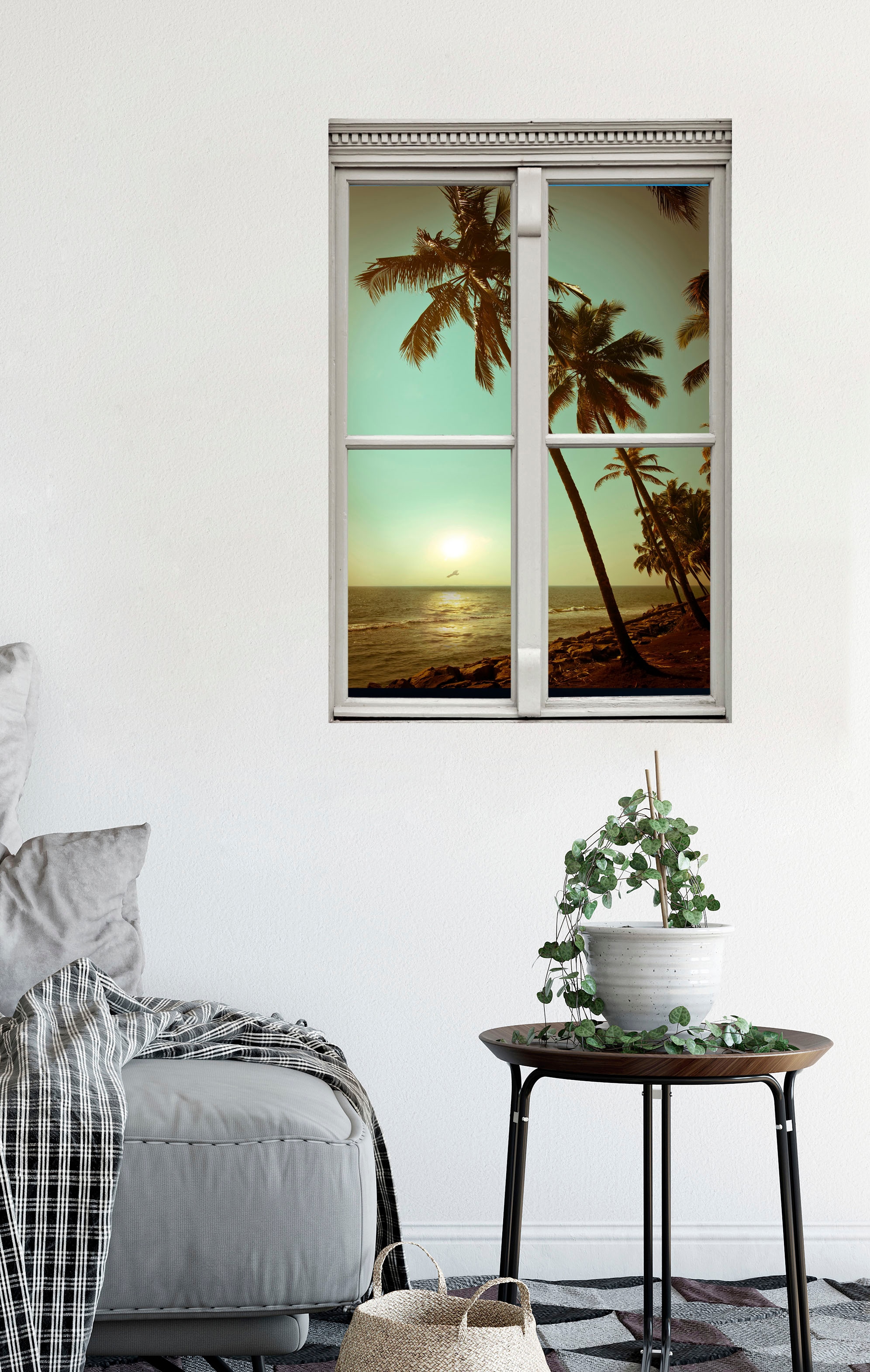 queence Wandsticker »Palmenstrand« Wandsticker, Wandbild, selbstklebend, 3D, Fenster