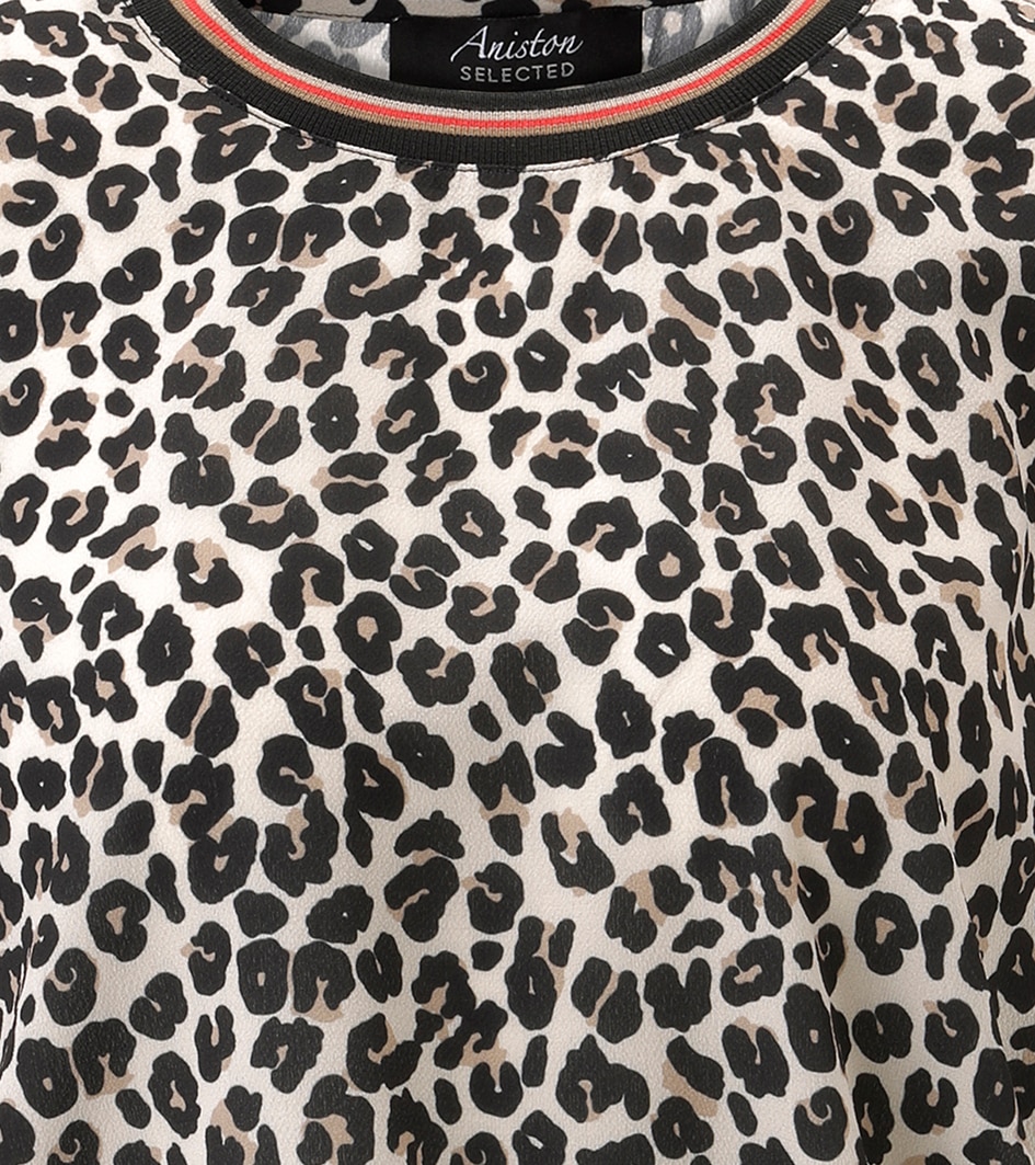 Aniston SELECTED Shirtbluse mit gestreiften Bündchen und Lepoarden-Print allover - NEUE KOLLEKTION