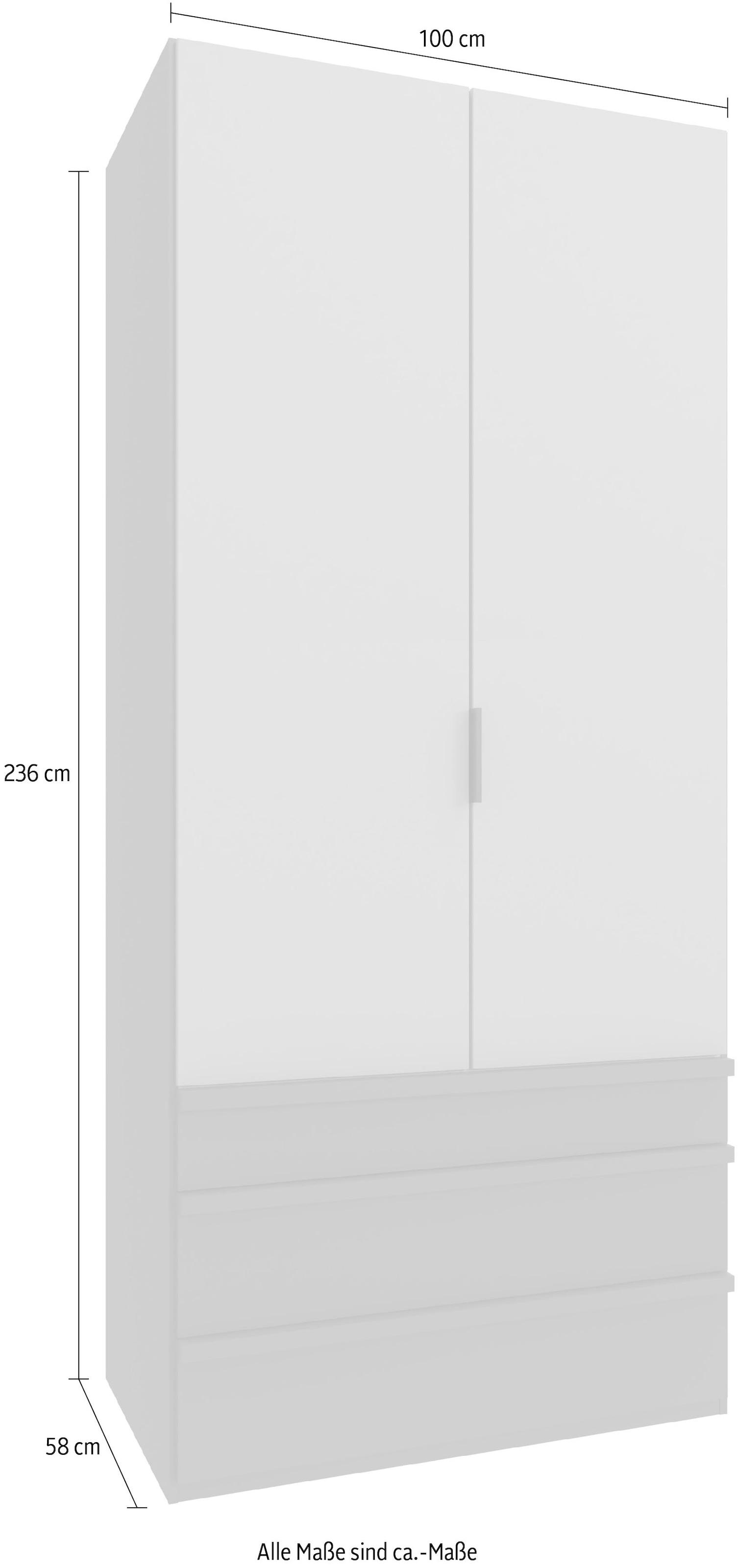Wimex Armoire à portes pliantes »Oxford by fresh to go, in der Breite 100cm, in 2 Höhen erhältlich« mit Schubladen, wahlweise mit oder ohne Spiegel,  mit hochwertigen Falttüren für den perfekten Überblick