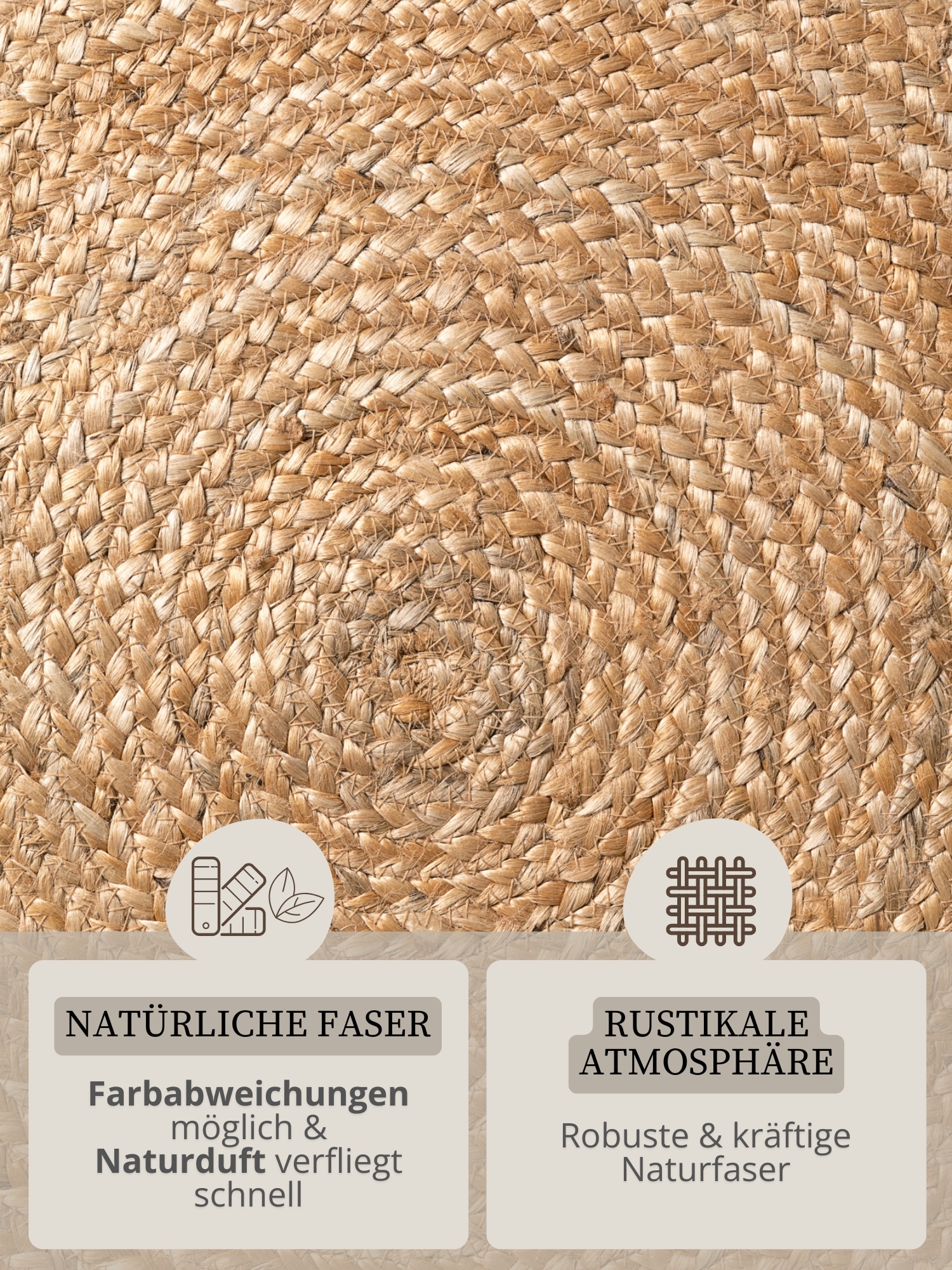 HANSE Home Tapis »Nuru« Rond 7 mm Höhe Jute, Handgemacht, Rund, Fransen, Wohnzimmerteppich, Naturteppich