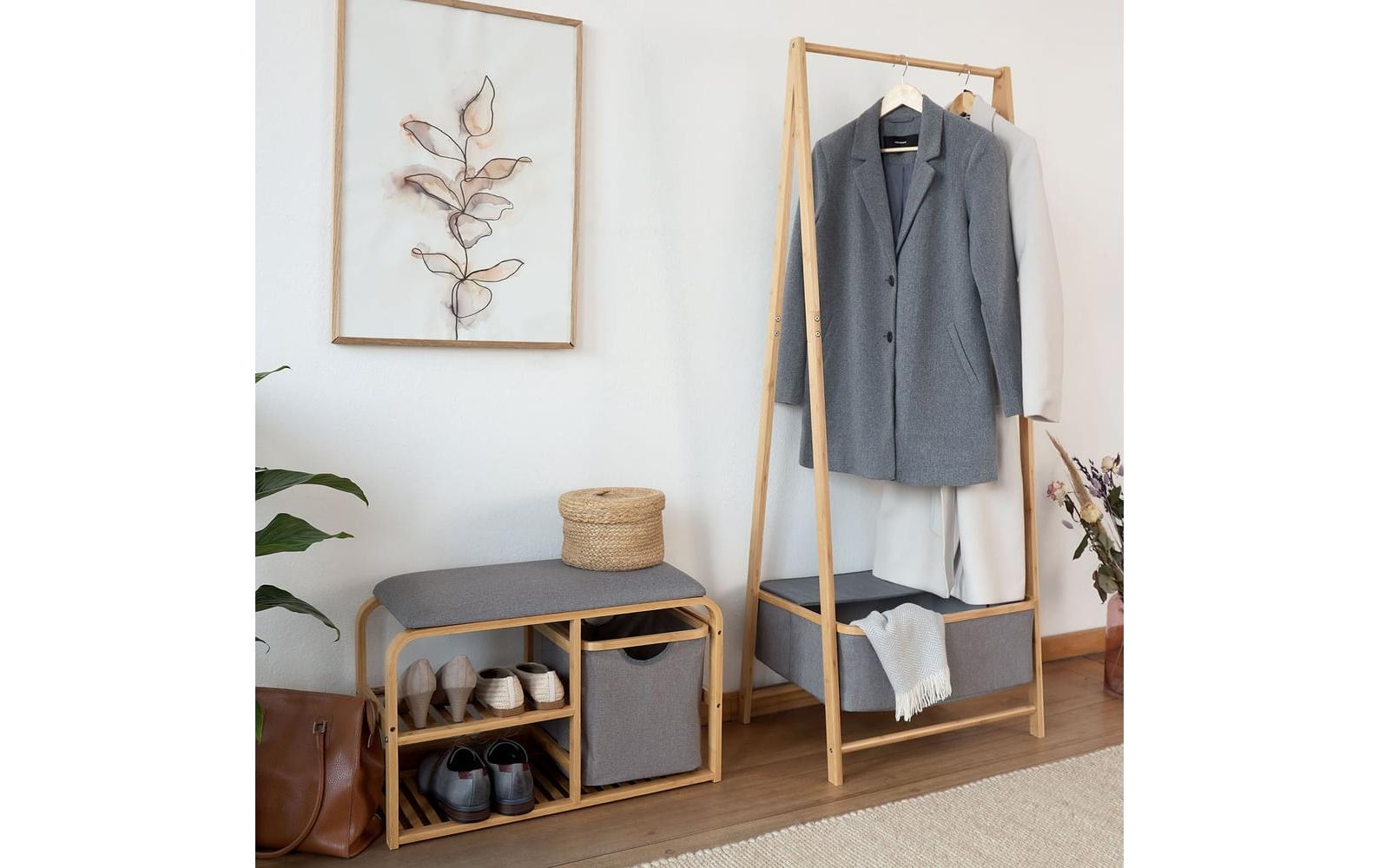 Lumaland Porte-manteau »aus Bambus 159 x 60 x 45 cm« Garderobenständer aus Bambus mit Box