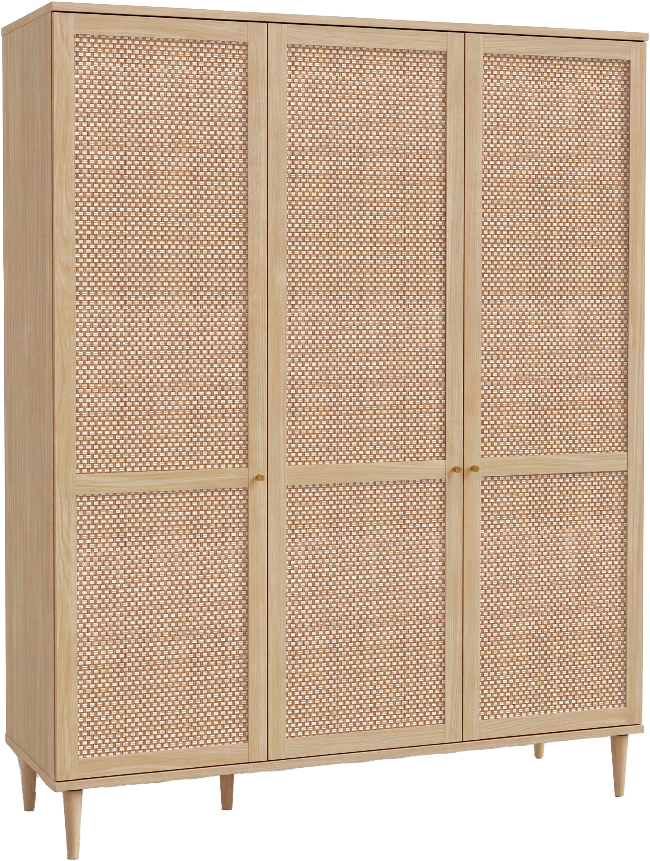 GOODproduct Kleiderschrank »ELLIAN mit Rattan, Wiener Geflechtoptik und warmem Holzdekor« Boho-Stil, Metallgriffe, Made in EU, viel Stauraum, FSC®, Vintage
