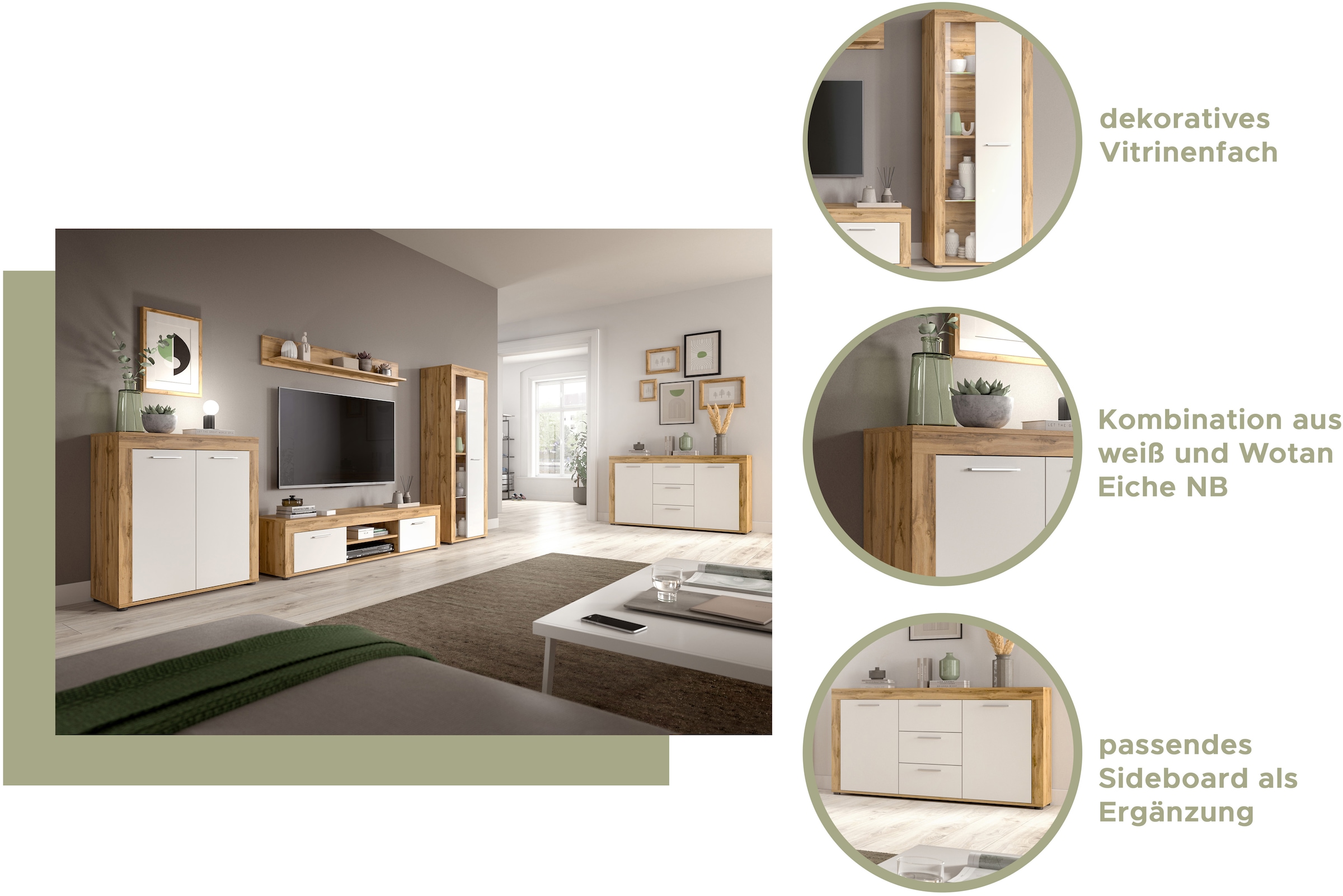 INOSIGN Sideboard »Aosta, Breite 125 cm, in verschiedenen Farbausführungen« mit 2 Türen und 3 Schubkästen, Wohnzimmer, Kommode, Schrank