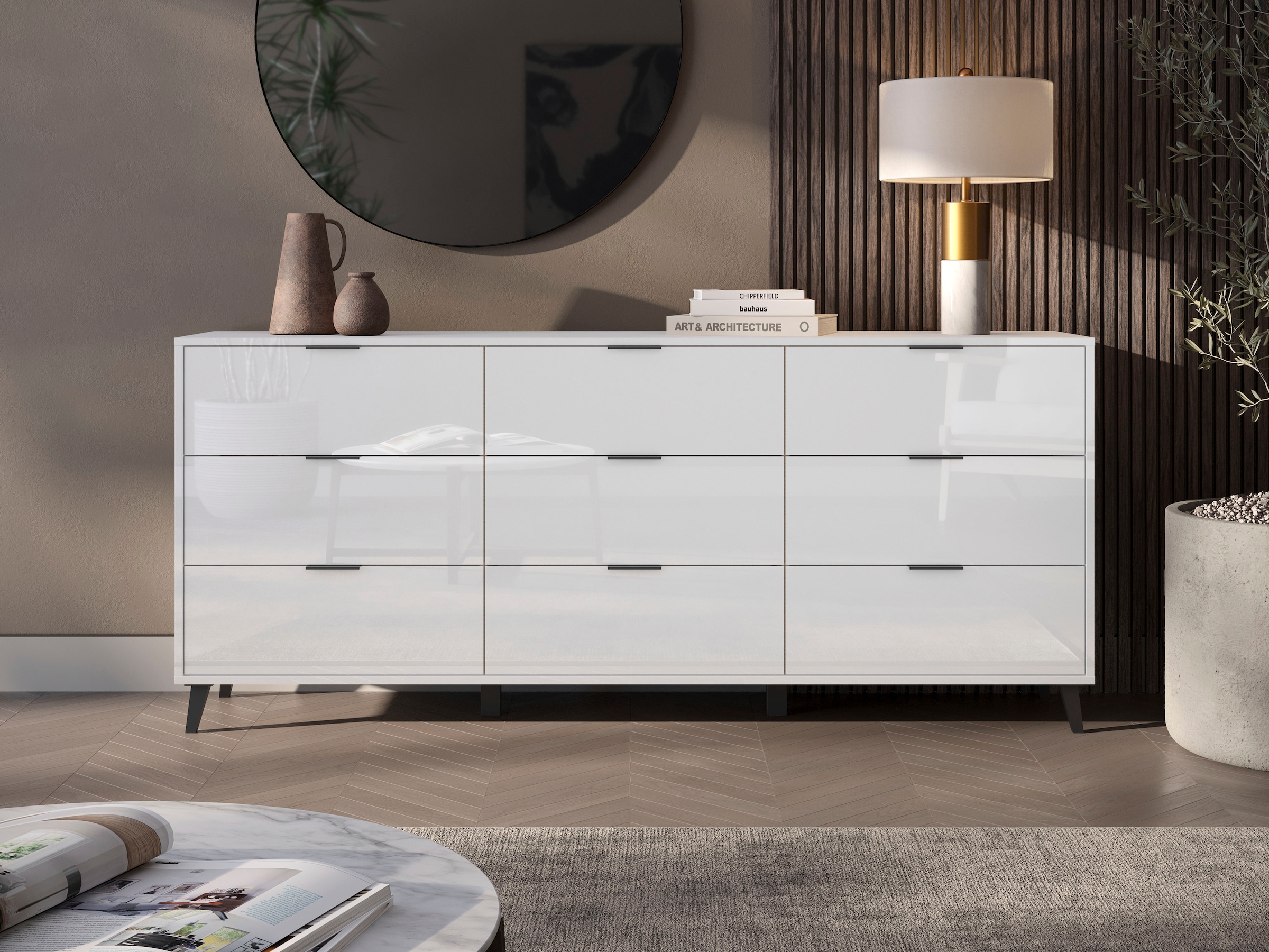 GOODproduct Buffet »Oslo, B/H/T: 180/76/39,5 cm« 9 tiroirs, poignées noires en métal, beaucoup d'espace de rangement