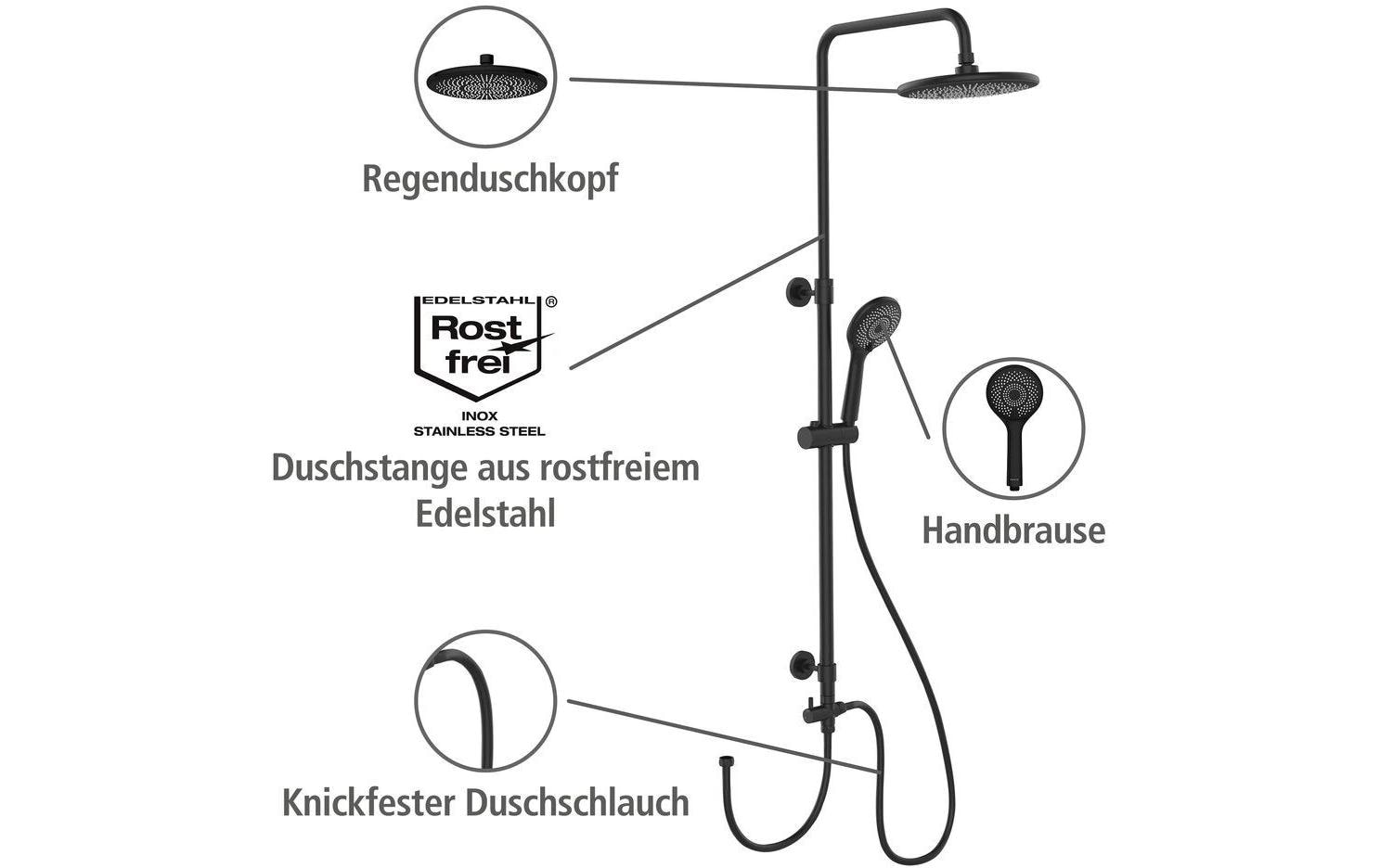 WENKO Système de douche »Watersaving« Chrome, höhenverstellbare Duschstange von 75-120cm