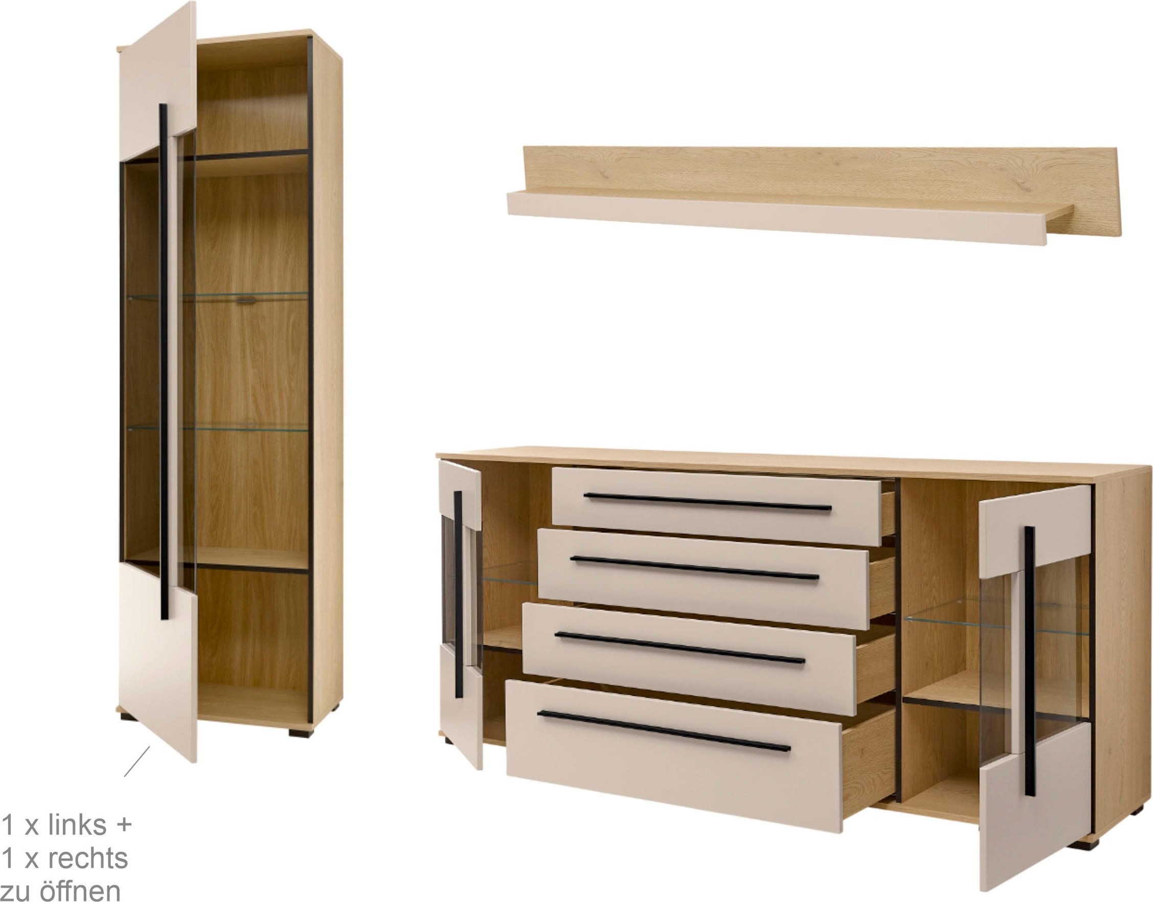 Home affaire Wohnwand »Cantara, Anbauwand, Wohnzimmer-Set, in Eiche Evoke, Weiss oder Kaschmir« Set, 
