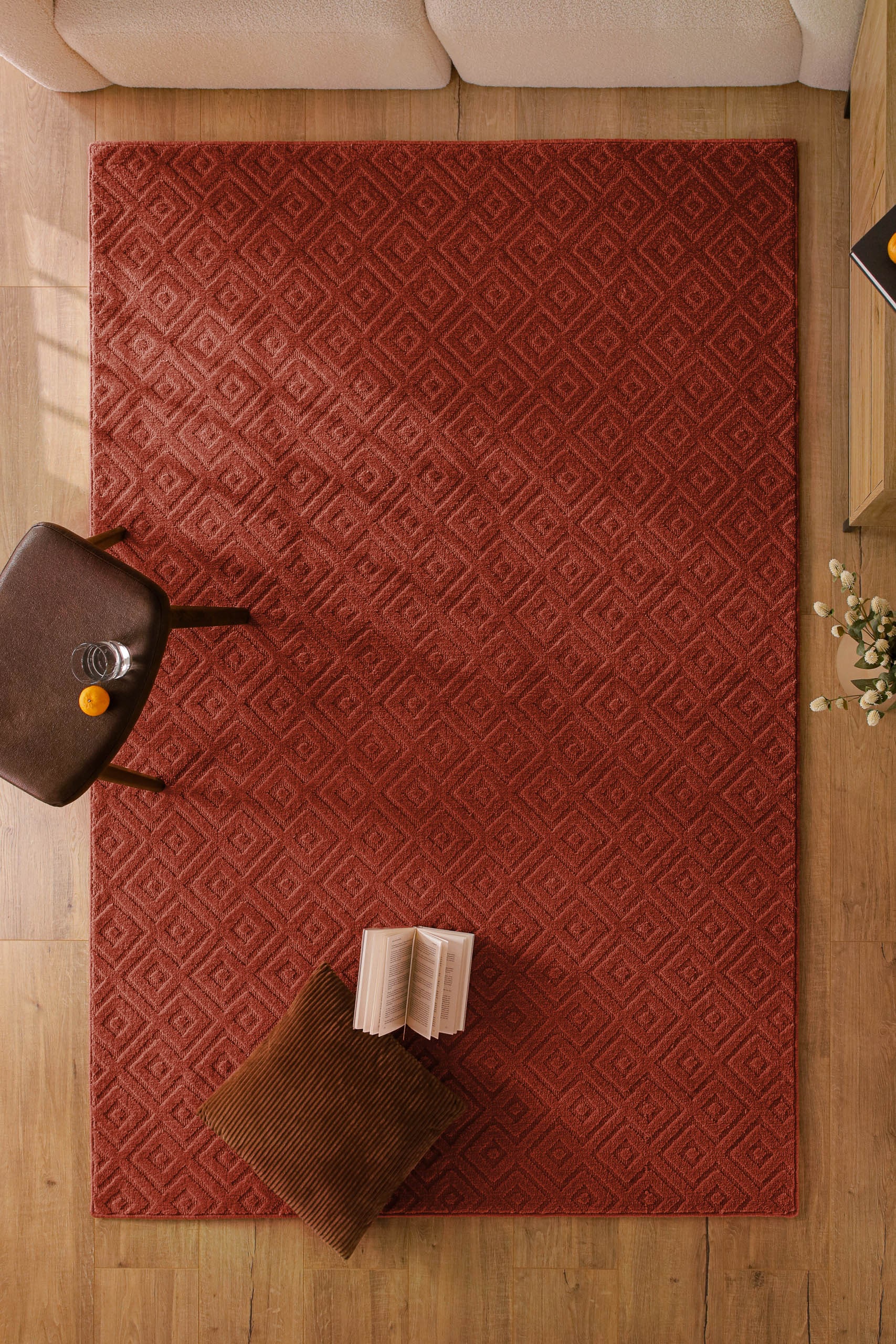 Wecon home Teppich »Castello TWO« rechteckig 7 mm Höhe Schurwolle, Kurzflor mit Hoch-Tief-Effekt, Wohnzimmer, Rautenmuster