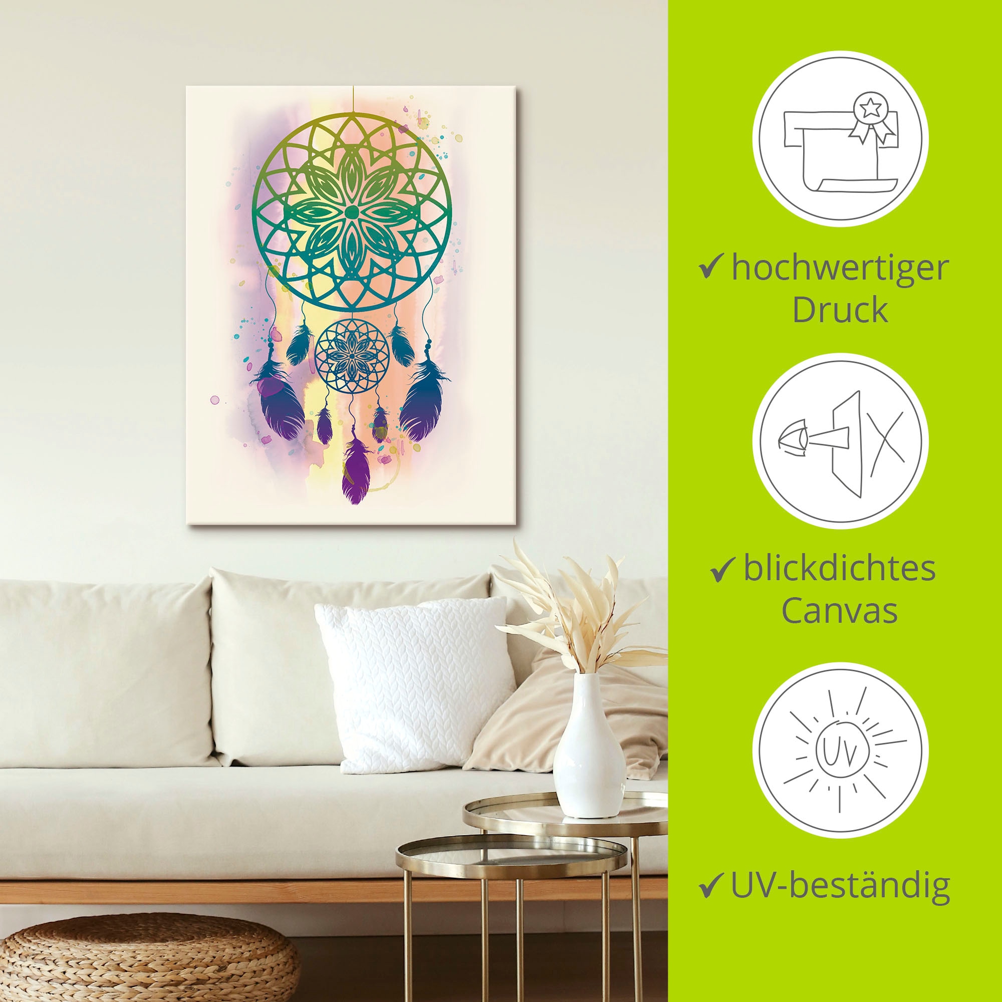 Artland Wandbild »Traumfänger Wasserfarbe« Muster 1 Stk. tlg. als Leinwandbild, Poster, Wandaufkleber in verschied. Grössen