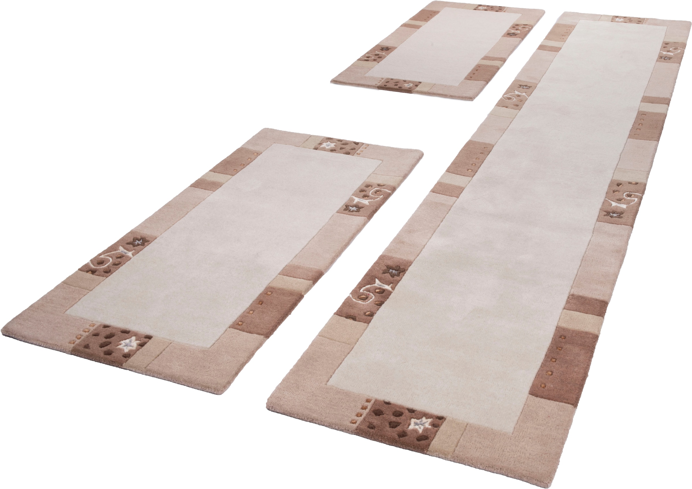 THEKO Bordure de lit »Royal Ganges« Höhe 13 mm 3 cuis tlg. Bettvorleger, 3-teiliges Läufer-Set fürs Schlafzimmer, 100% Wolle