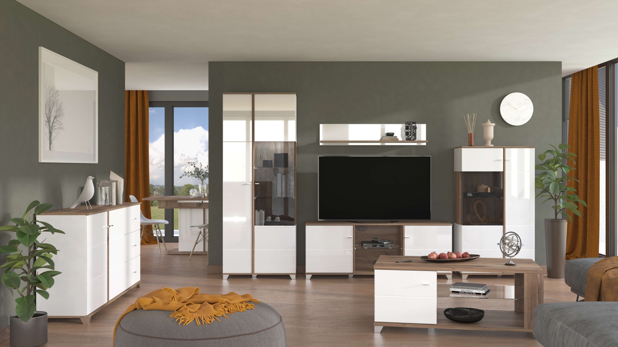 INOSIGN Buffet haut »Burgundy Sideboard, Stauraumschrank, Anrichte, Hochschrank, B93cm« Hochglanzfronten und eine Innenausstattung in Flagstaff Eiche