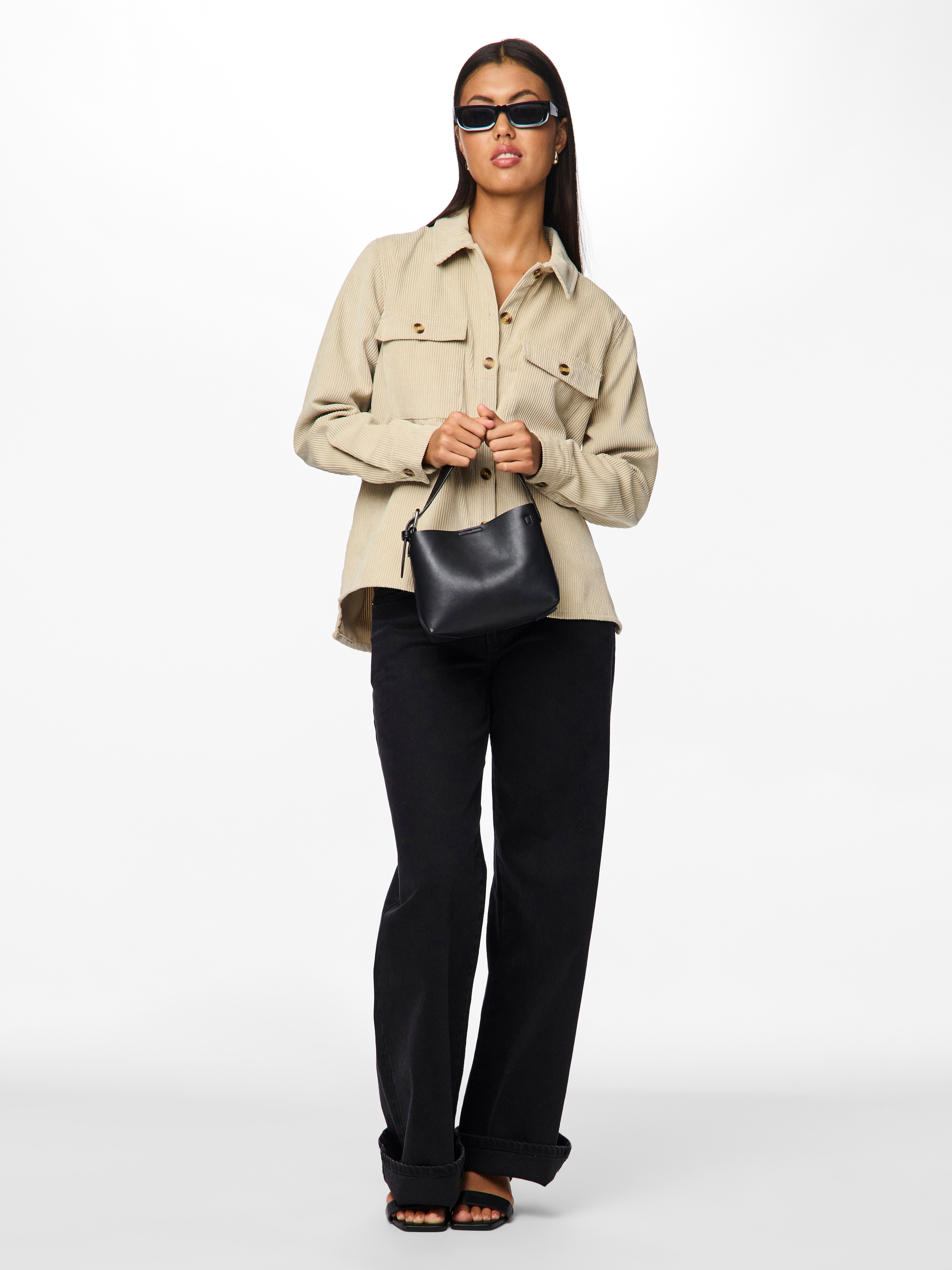 pieces Blouse chemise »PCEFFI LS SHIRT WVN NOOS« mélange de matières, coupe ample