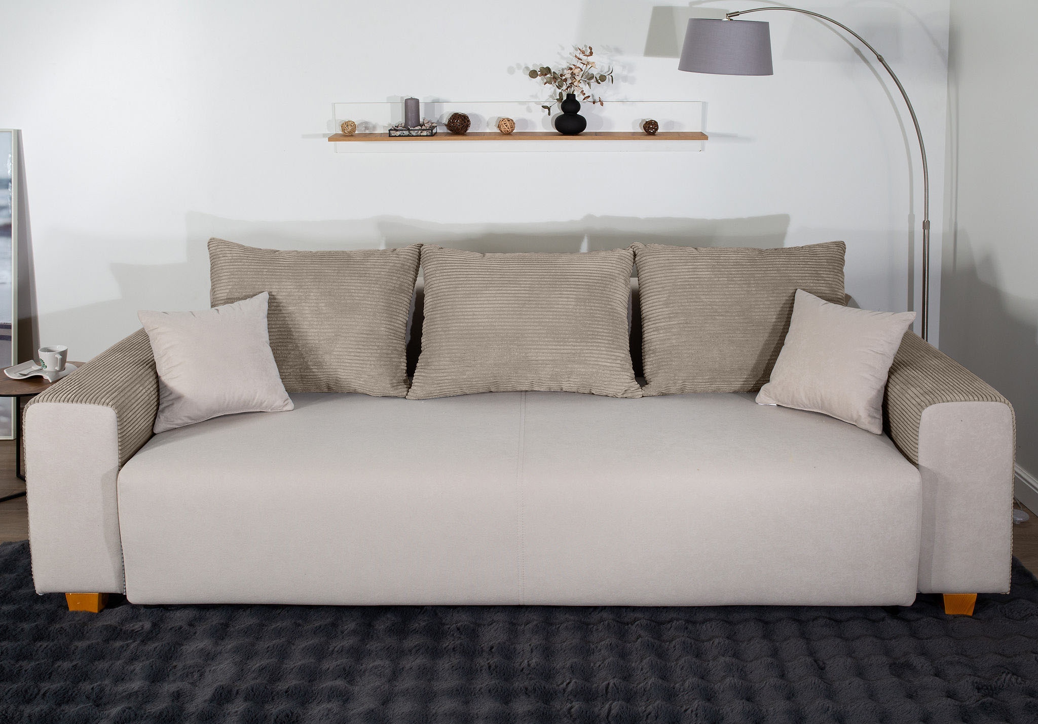COLLECTION AB Canapé-lit »Yves, B: 243 cm, Liegefl. 142x194 cm« Bettfunktion, Bettkasten & 2 Zierkissen, Federkern