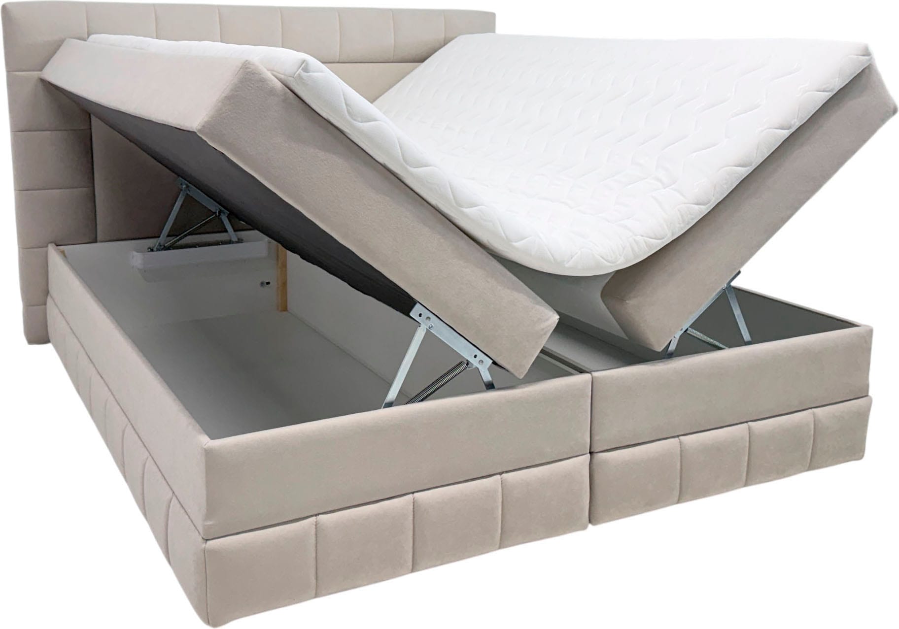 GOODproduct Lit de boxe »PHILIPPA, Polsterbett mit Bettkasten, mit Taschenfederkernmatratze H3« avec un topper en mousse froide, housse en microfibre, éclairage LED en option