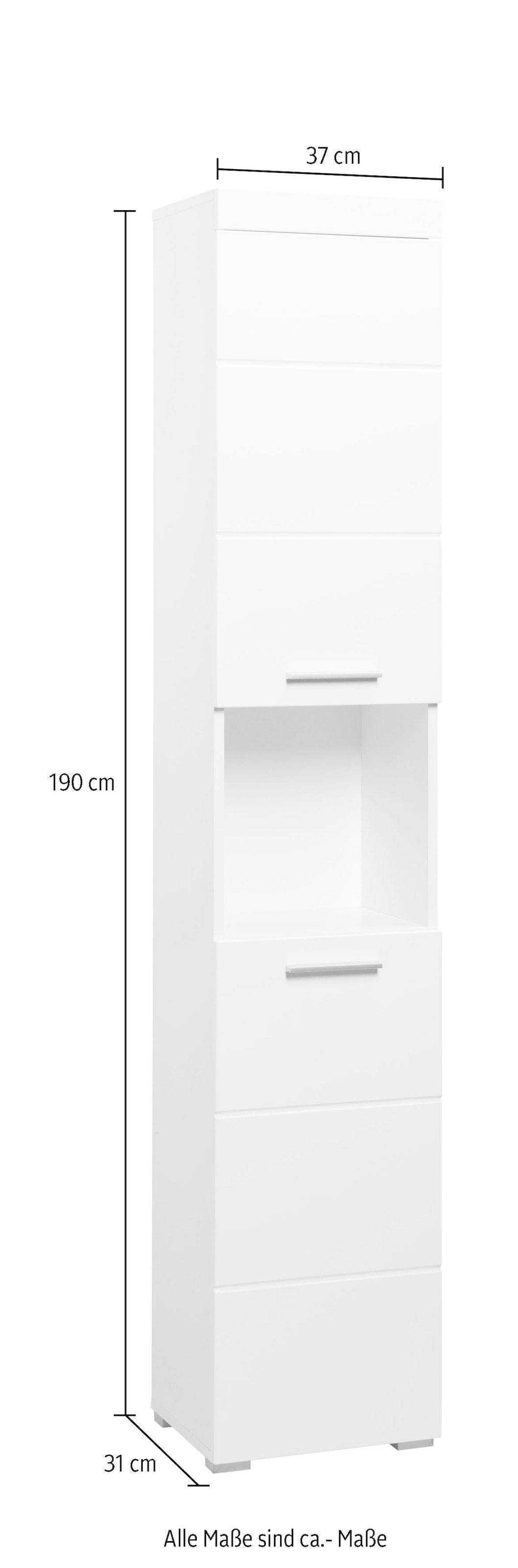 welltime Hochschrank »Avena« Badschrank mit 2 Türen & 1 Fach - (B/T/H) 37/31/190 cm
