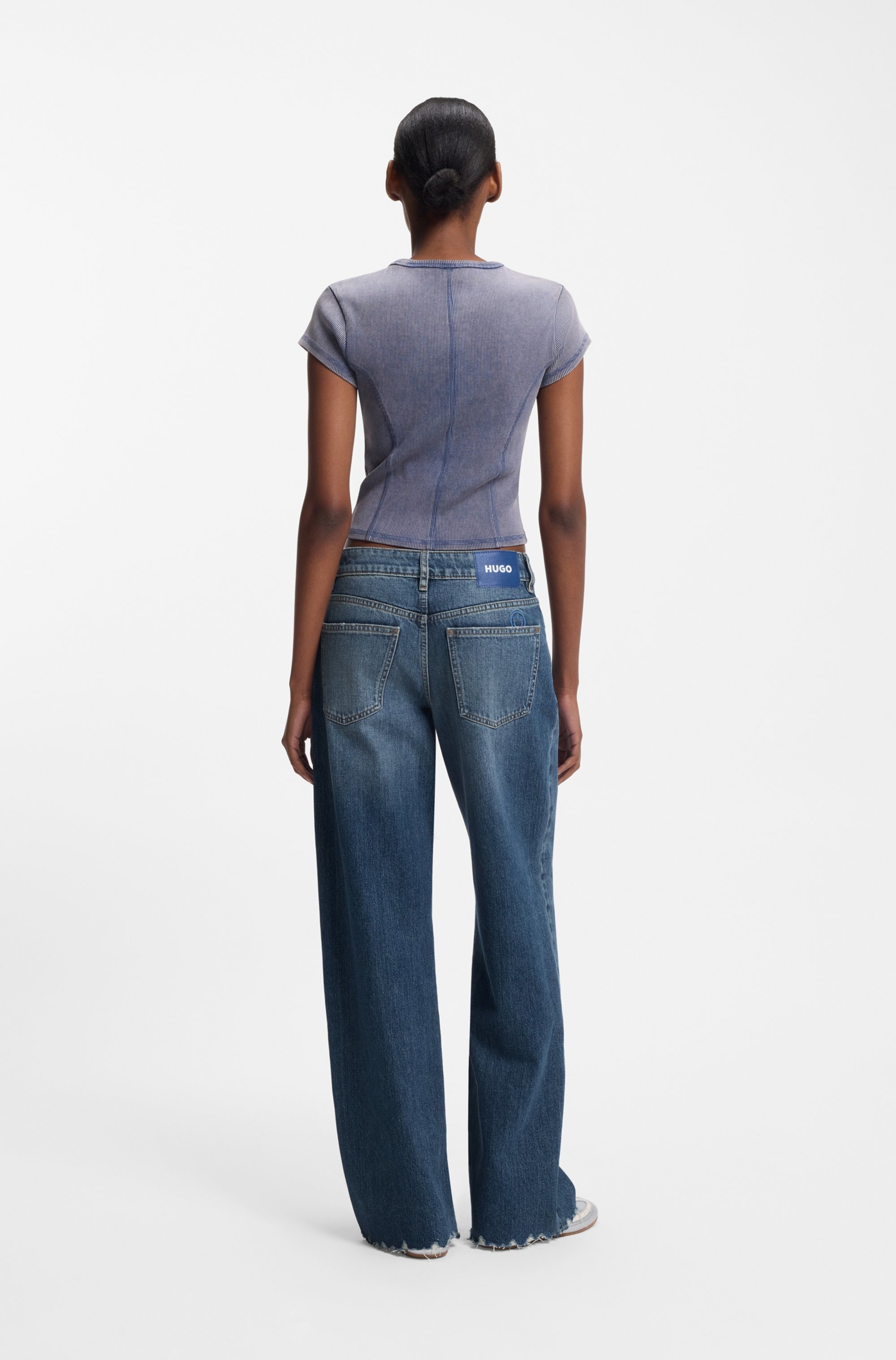 HUGO Loose-fit-Jeans »Gamala« mit ausgefranstem Saum, Baggy-Fit