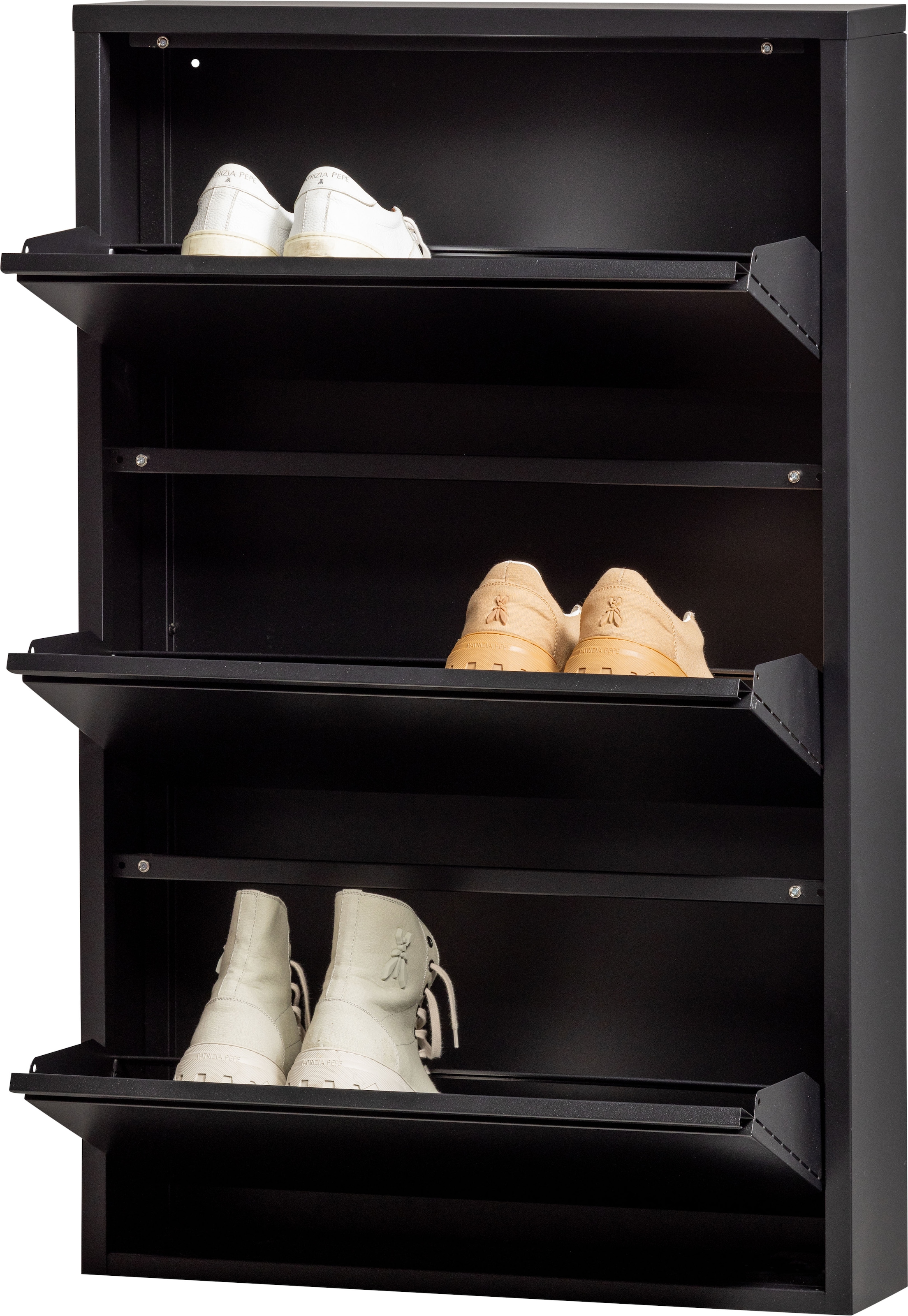 WOOOD Schuhschrank »Metall pulverbeschichtet mit Griffleiste H 103 x B 66 x T 16 cm« Tragkraft 20 kg pro Fach, einfach zu montierbar, pfleigleicht