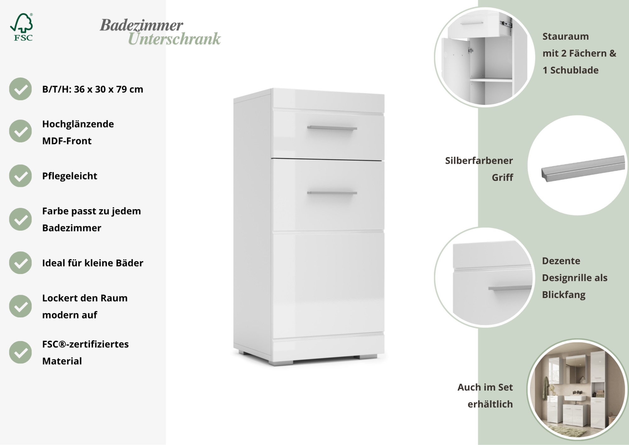 GOODproduct Armoire basse »Föhr« minimaliste, intemporel, brillant