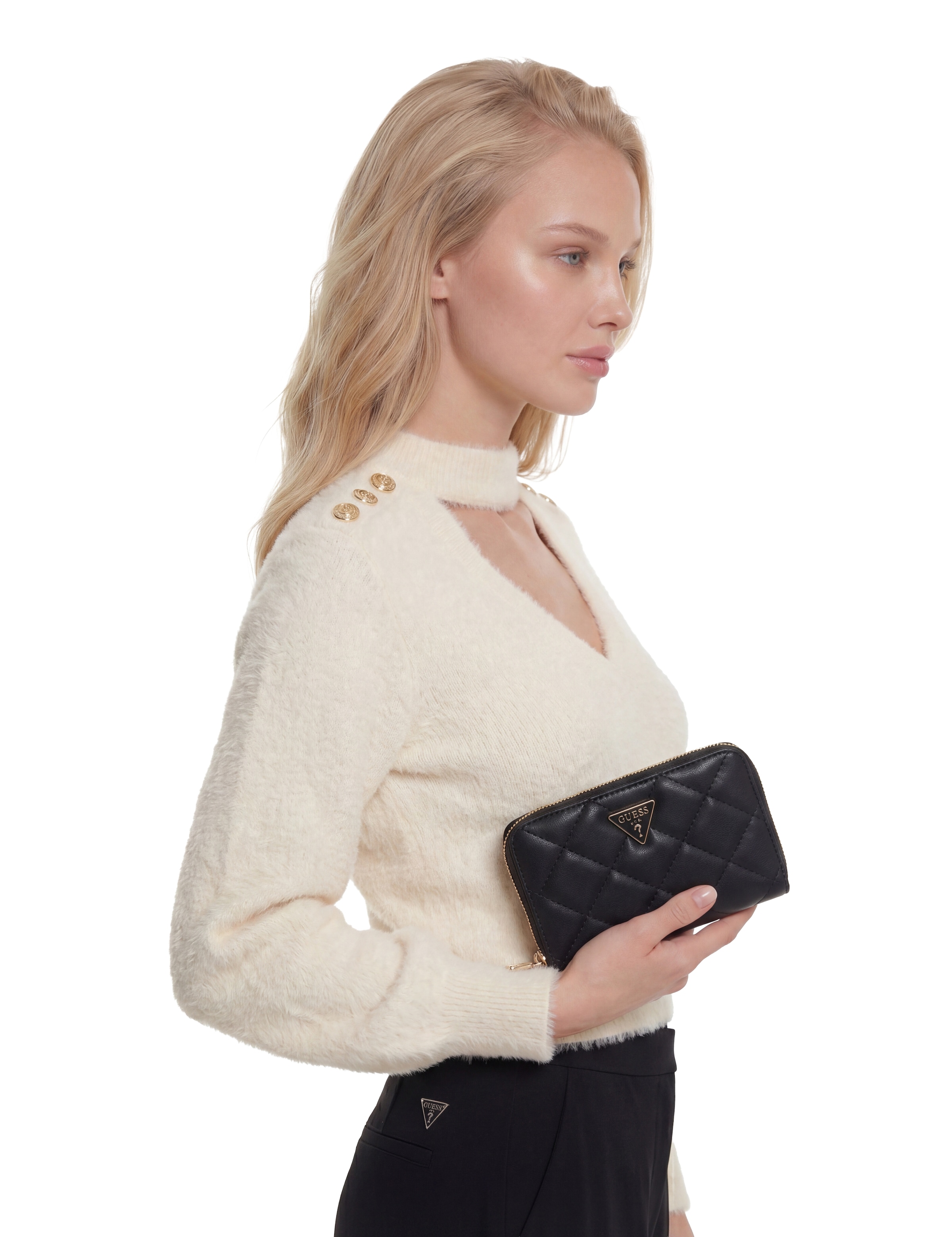 Guess Porte-monnaie »JULIET SLG MEDIUM ZIP AROUND« Damen Geldbeutel, Portemonnaie mit goldfarbenem Guess-Logo