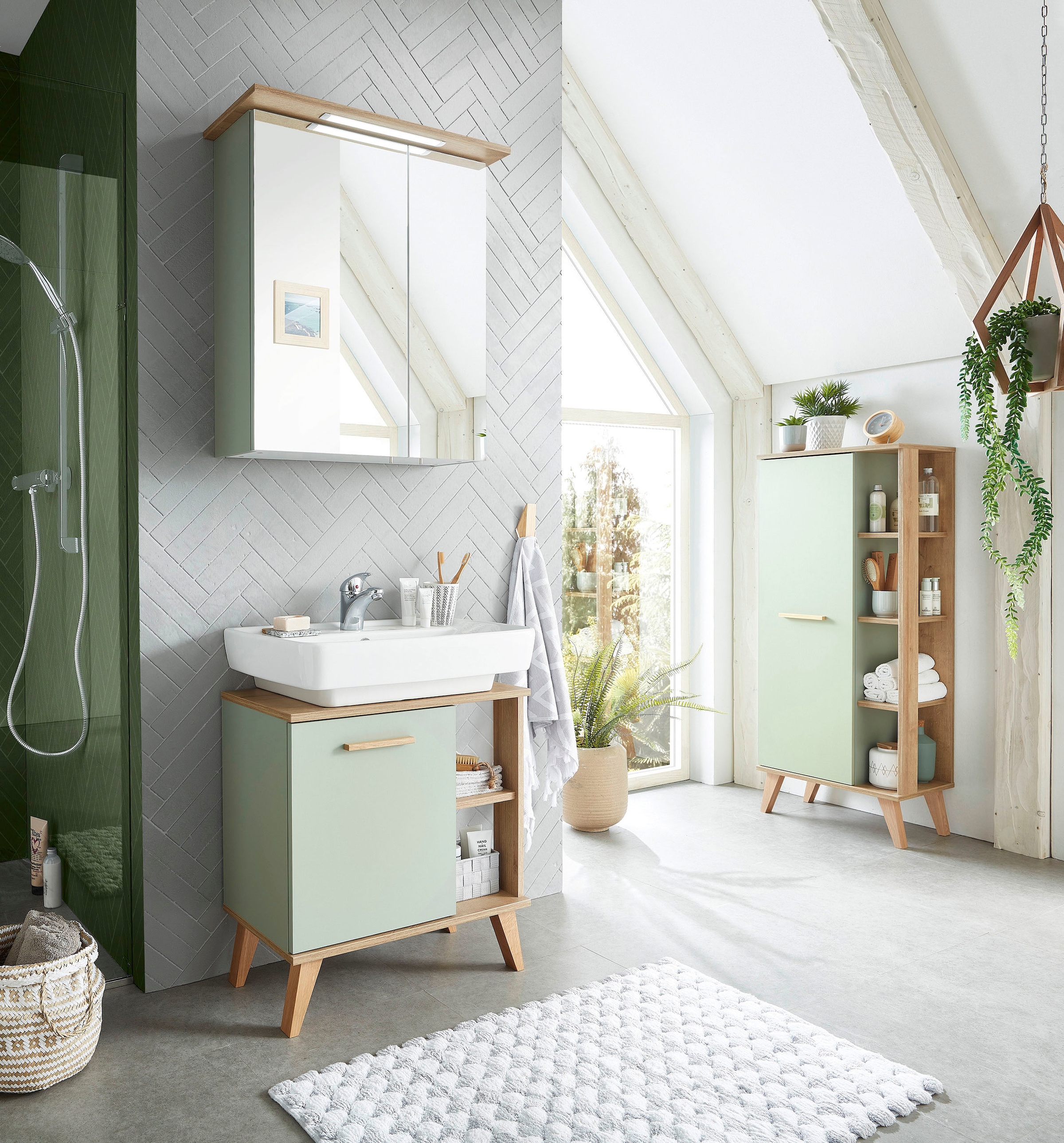 Saphir Armoire sous lavabo »Quickset 963 Unterbeckenschrank, Salbei Nachbildung, 1 Tür« meuble sous lavabo avec amortisseur de porte, largeur 60,5 cm, sans lavabo