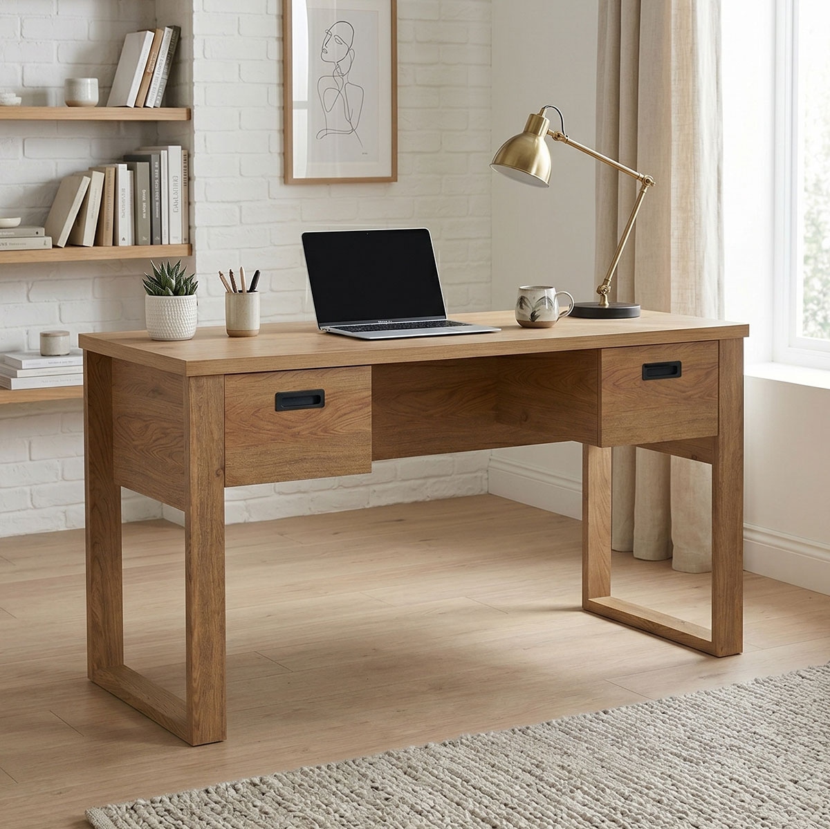 Jahnke Bureau »RIVA D 140« Bureau, espace de rangement, 2 portes, poignées en métal, aspect chêne, largeur : 140 cm